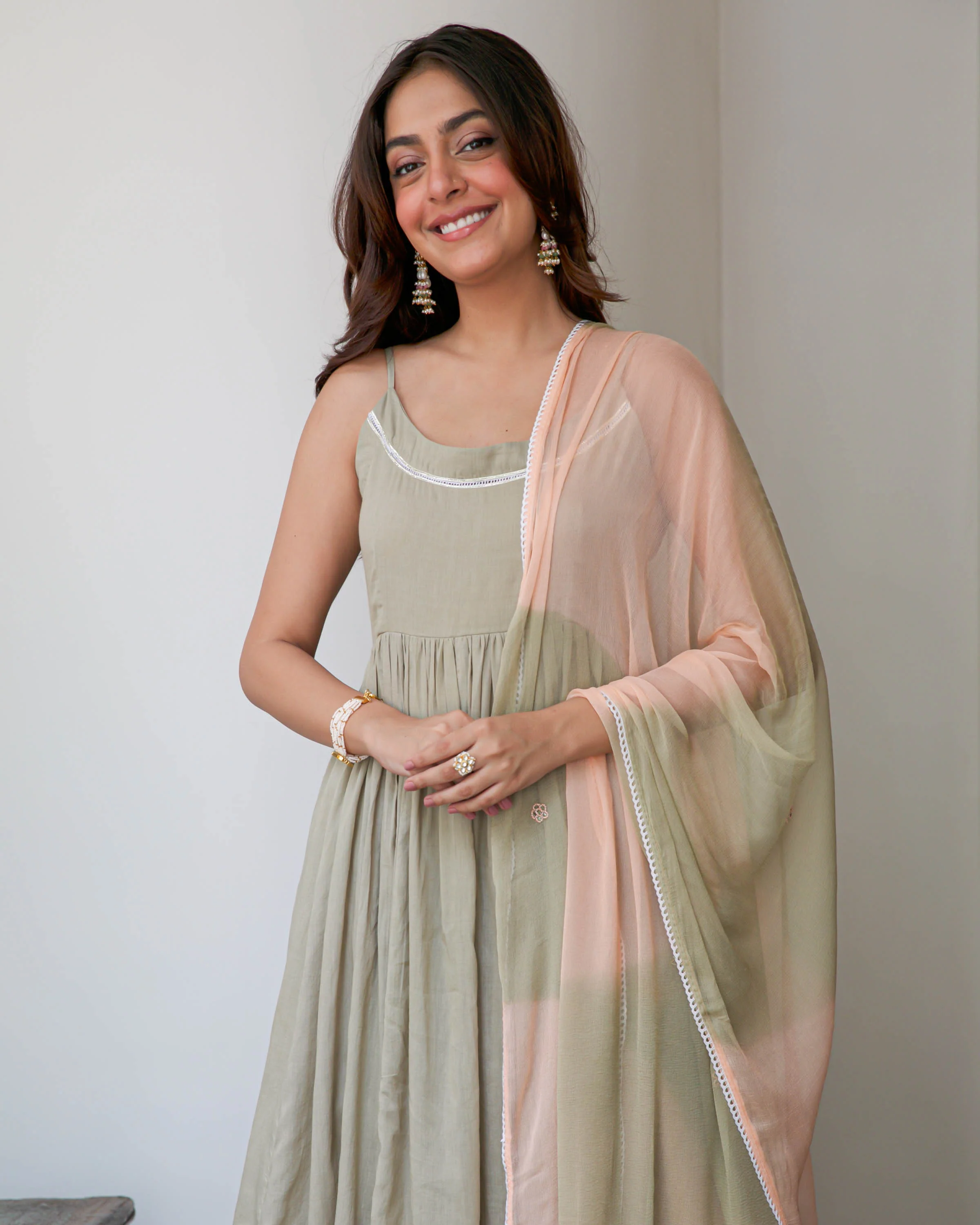 Peach Shaded Cotton Suit Set - Woolfily