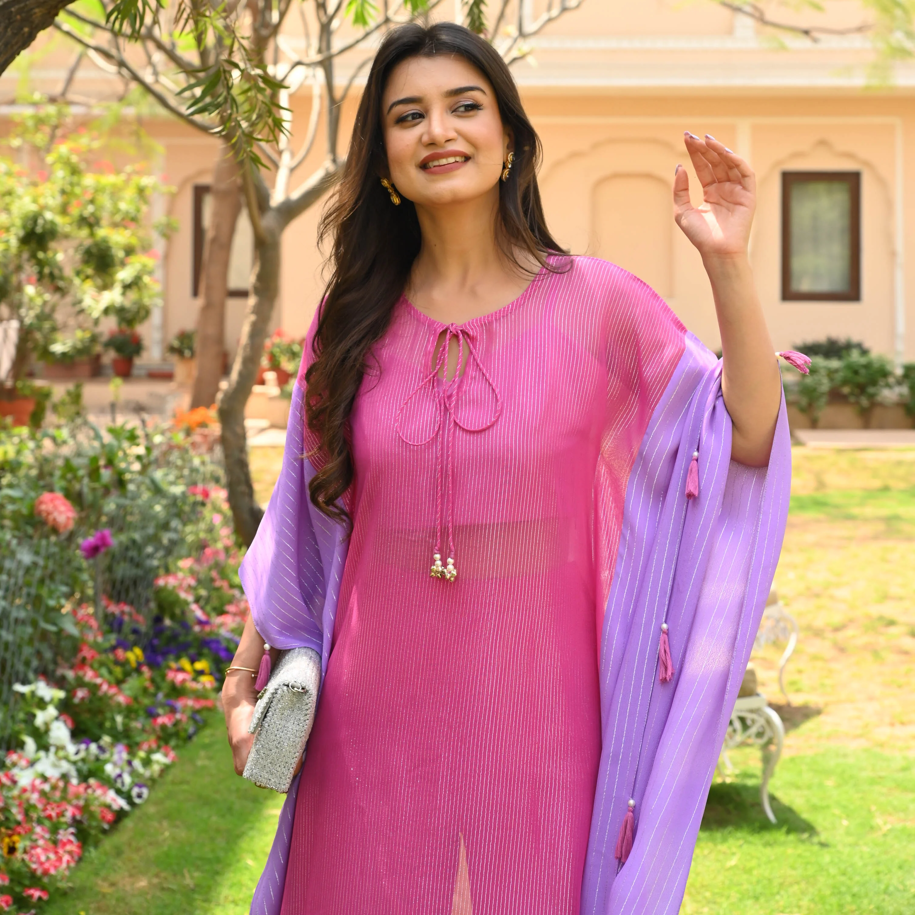 Lilac Pink Lurex Kaftan Set - Woolfily