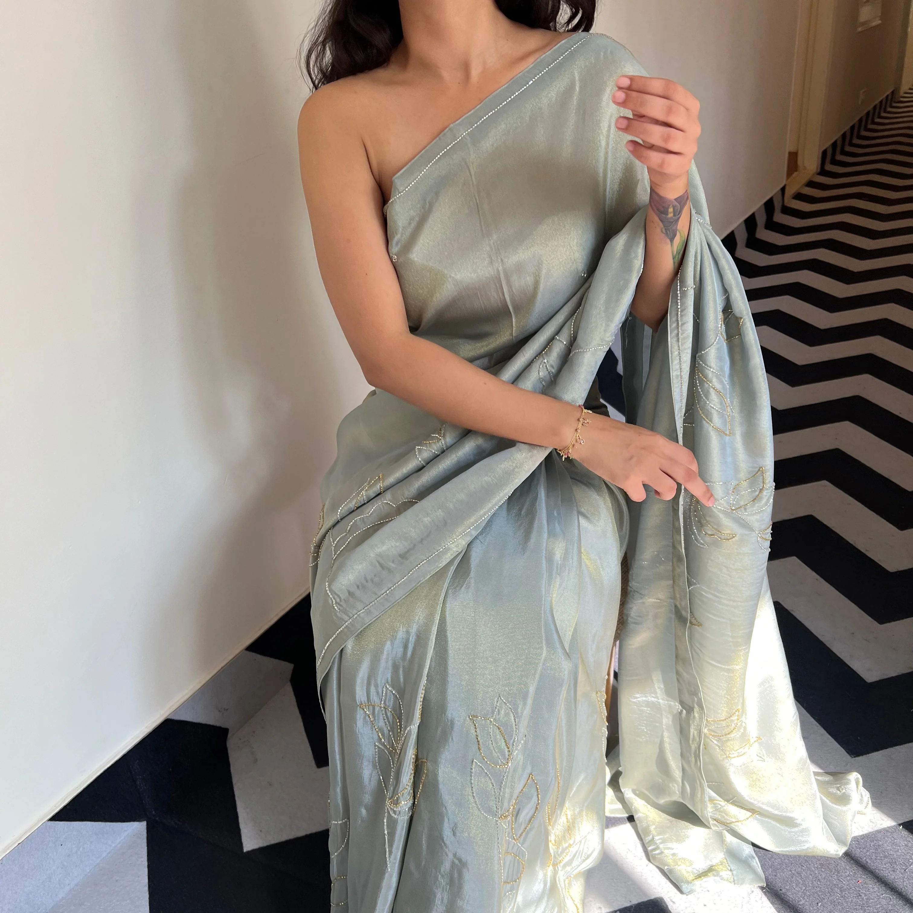 Ash Charm Tissue Saree - Woolfily