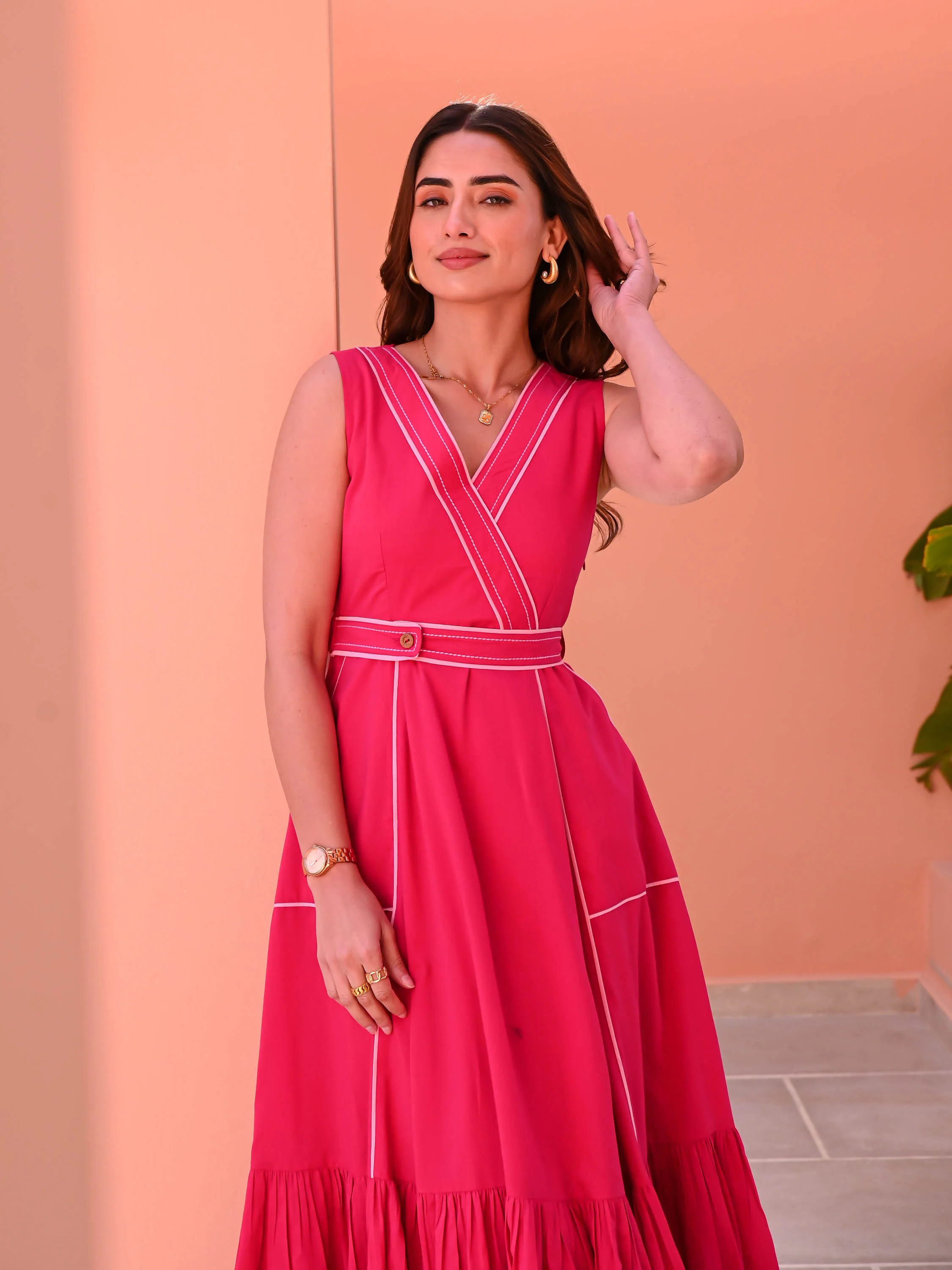 Claret Pink Cotton Dress - Woolfily