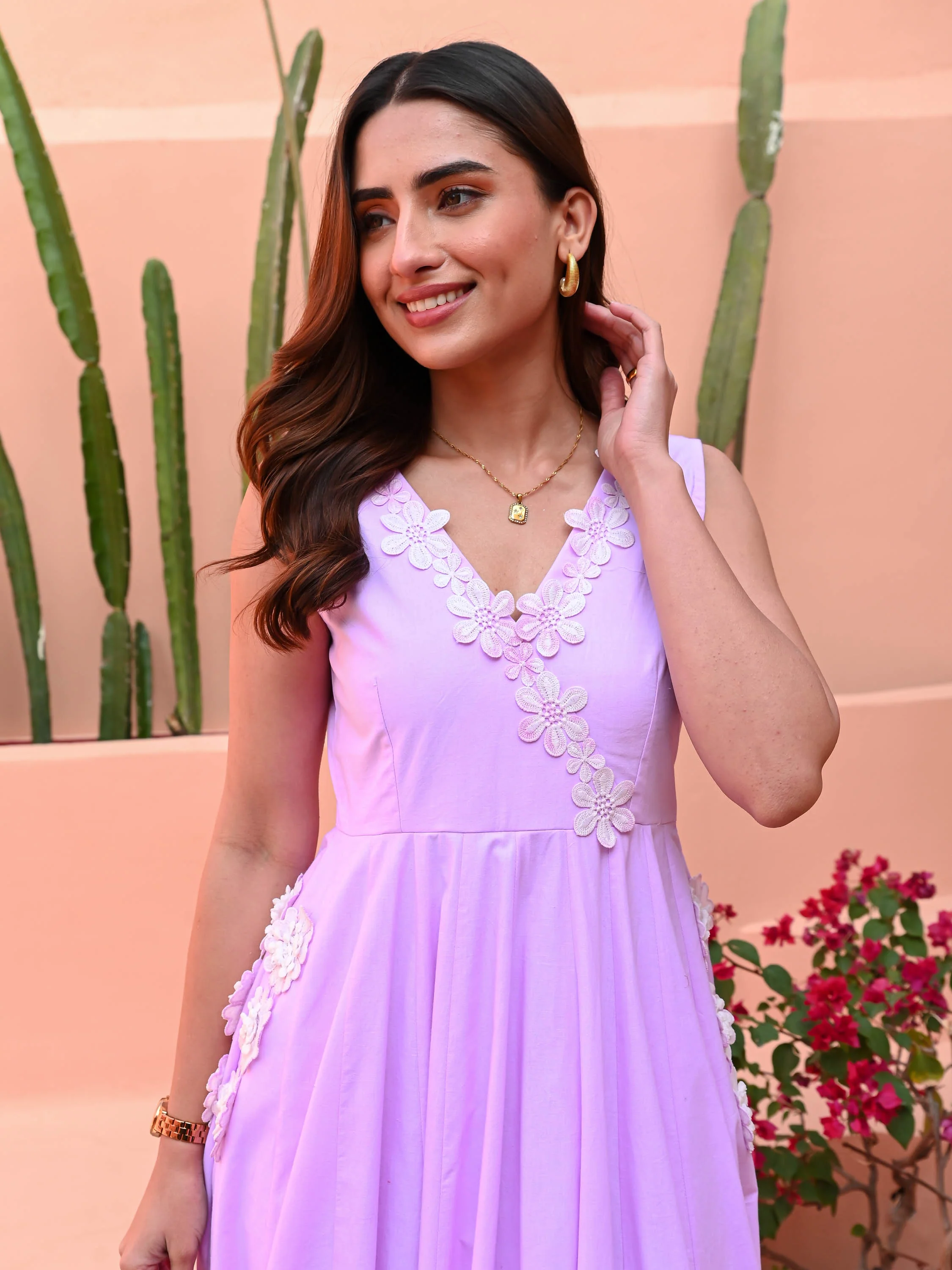 Moonlight Mauve Cotton Dress - Woolfily