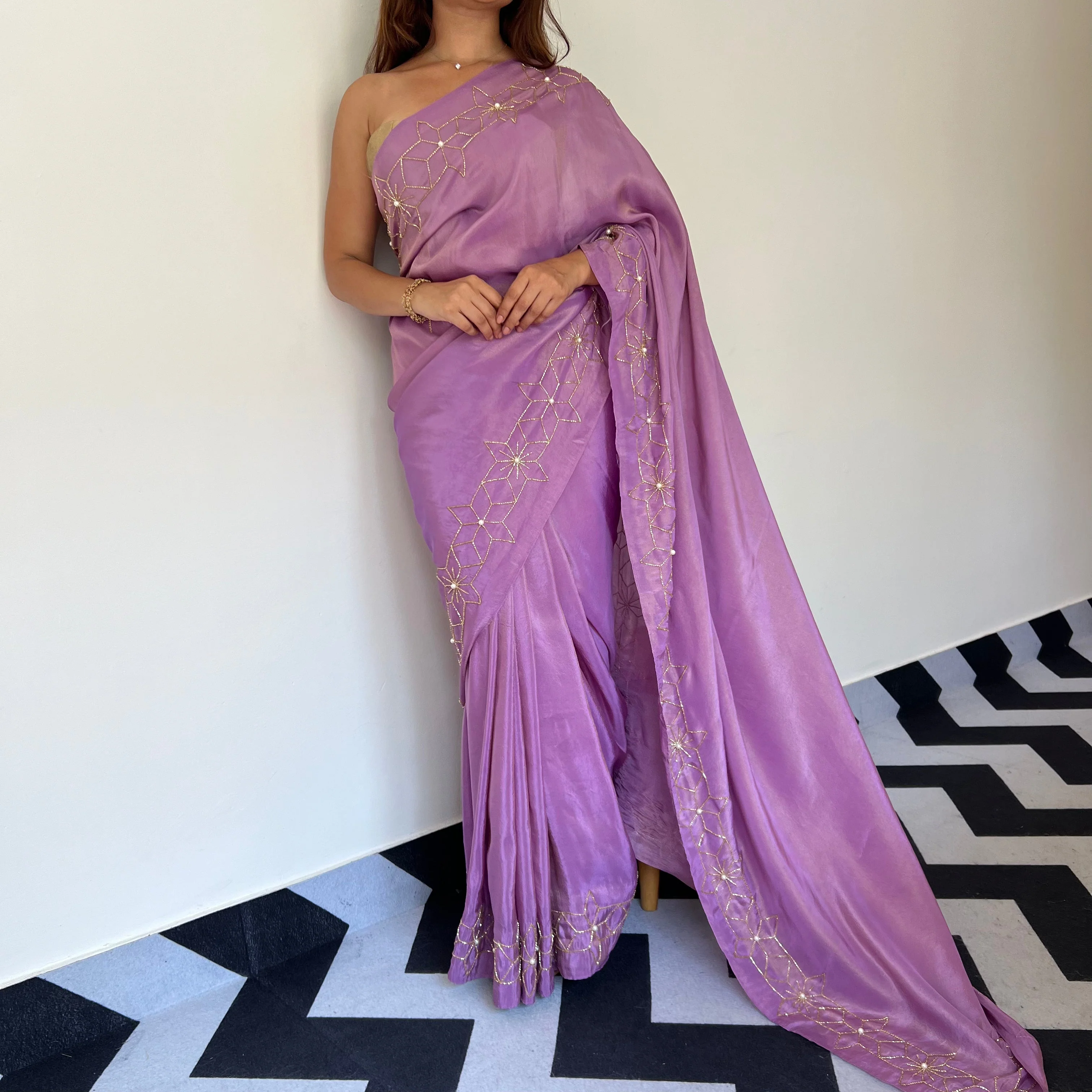 Starry Violet Tissue Saree - Woolfily