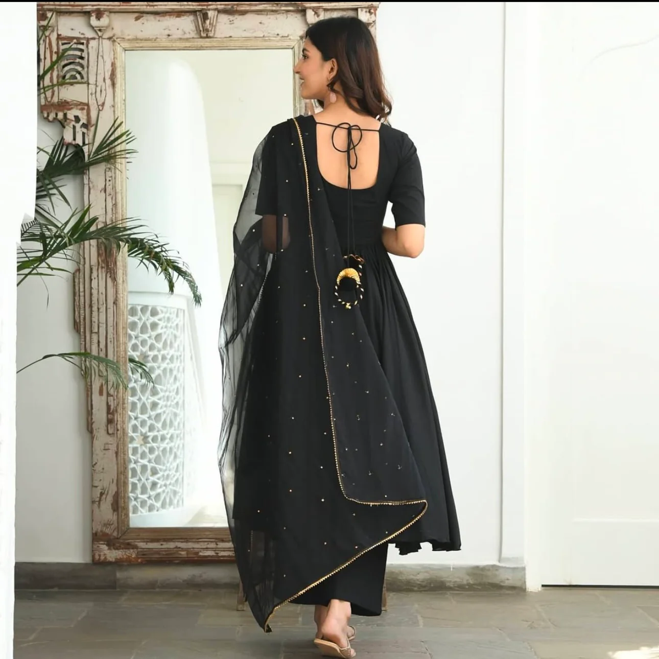 Black Sequin Cotton Suit Set - Woolfily