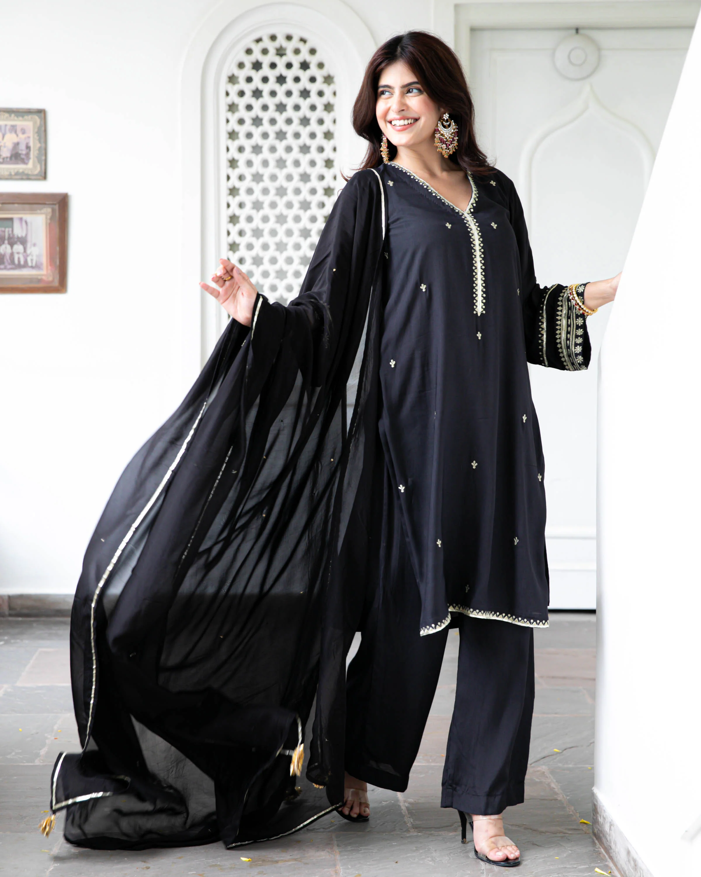 Black Gold Embroidered Suit Set - Woolfily