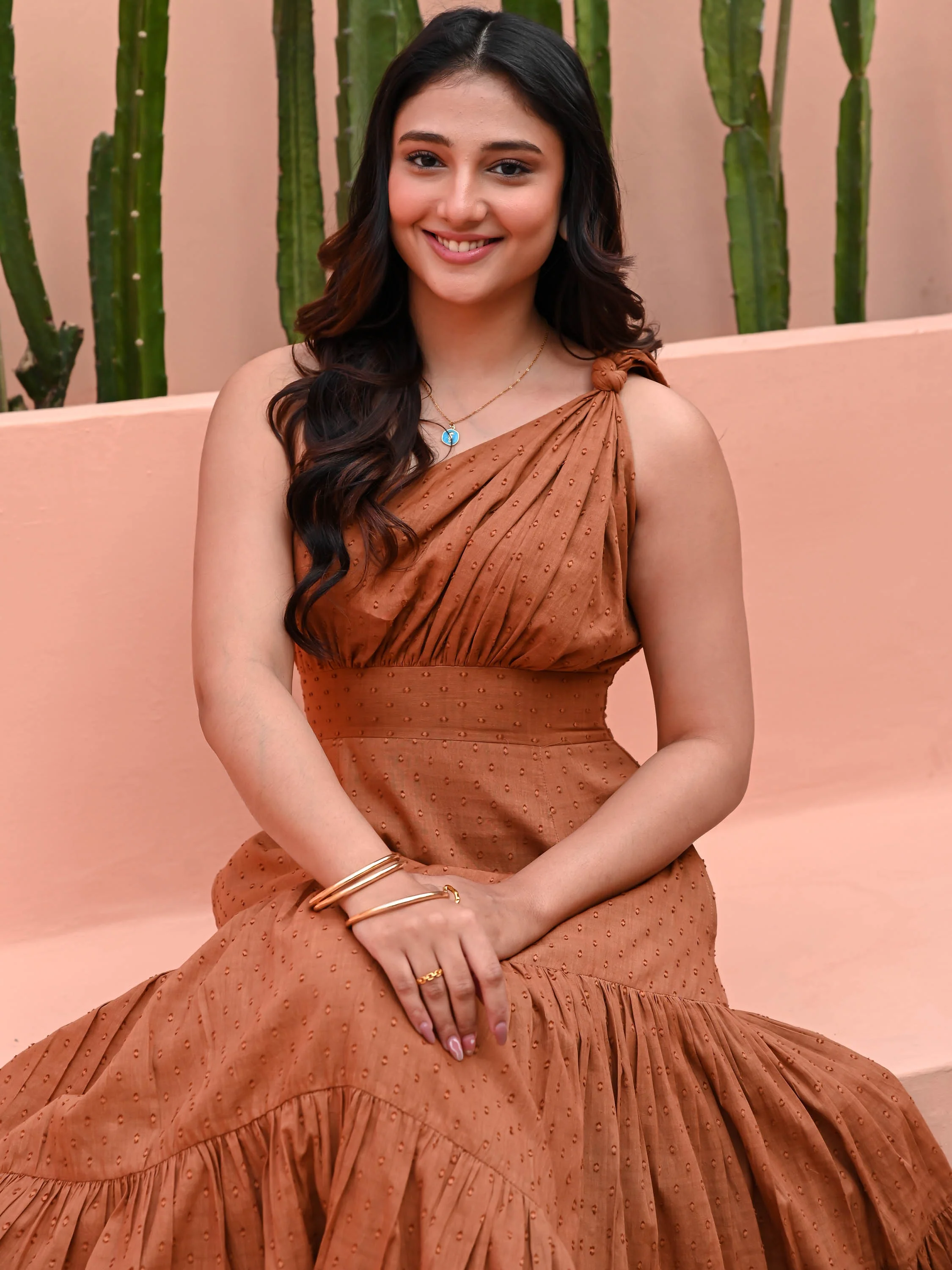 Brown One Shoulder Cotton Dress - Woolfily