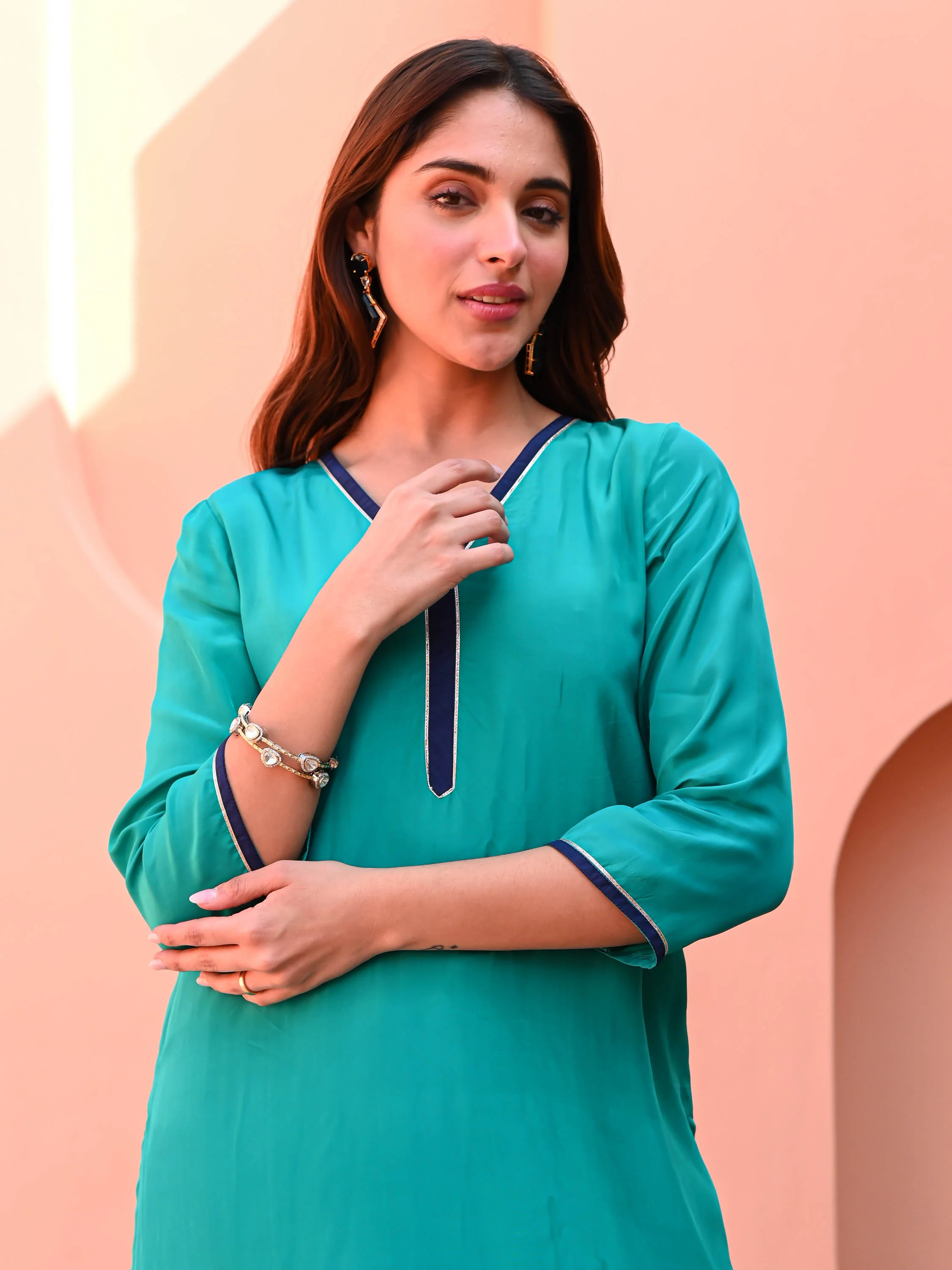 Sky Bright Silk Kurta Set - Woolfily