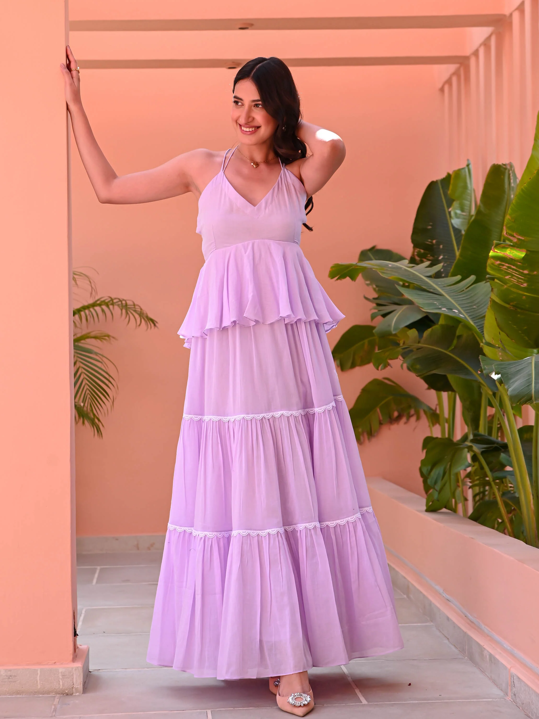 Lilac Backless Cotton Dress - Woolfily