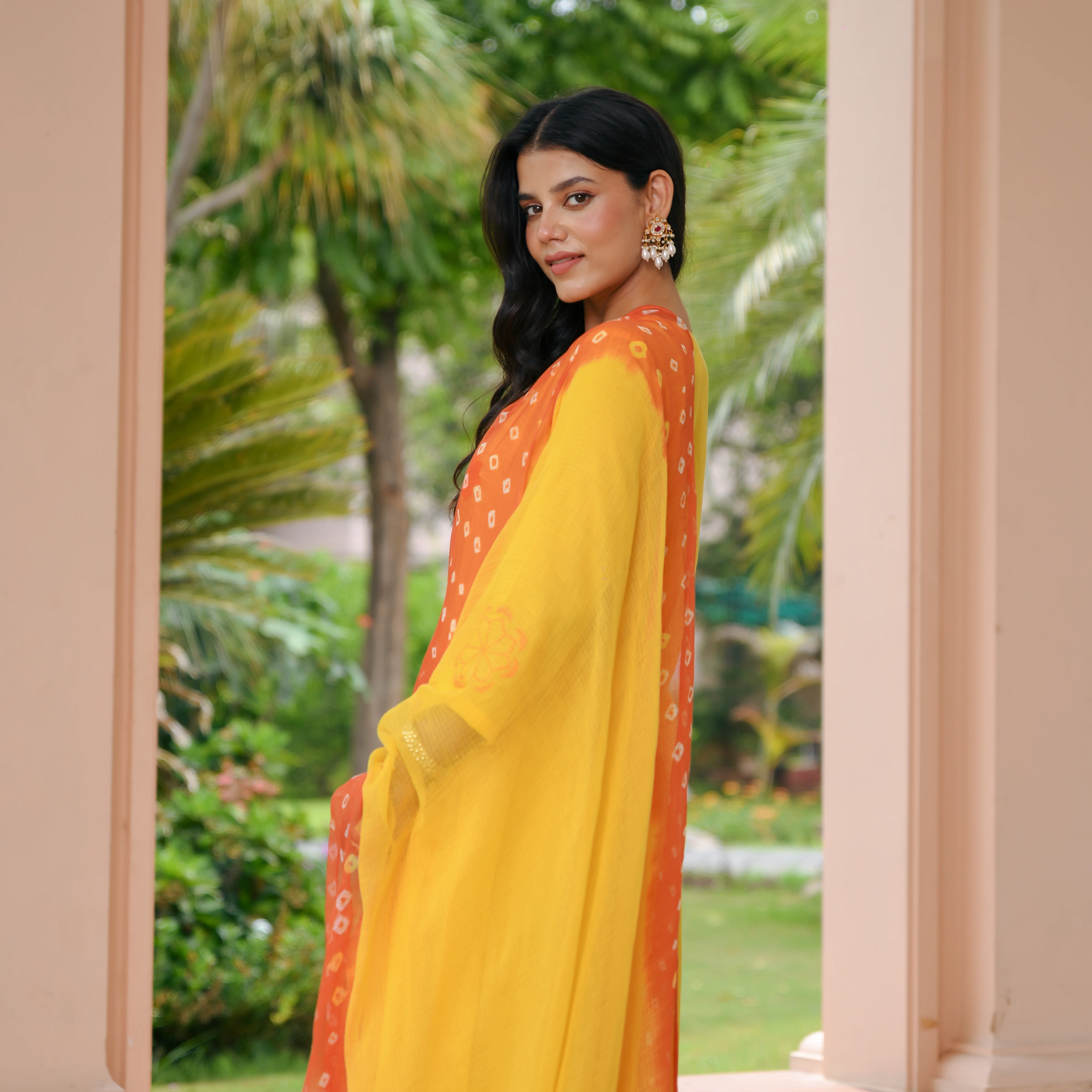 Yellow Bandhej Cotton Suit Set - Woolfily