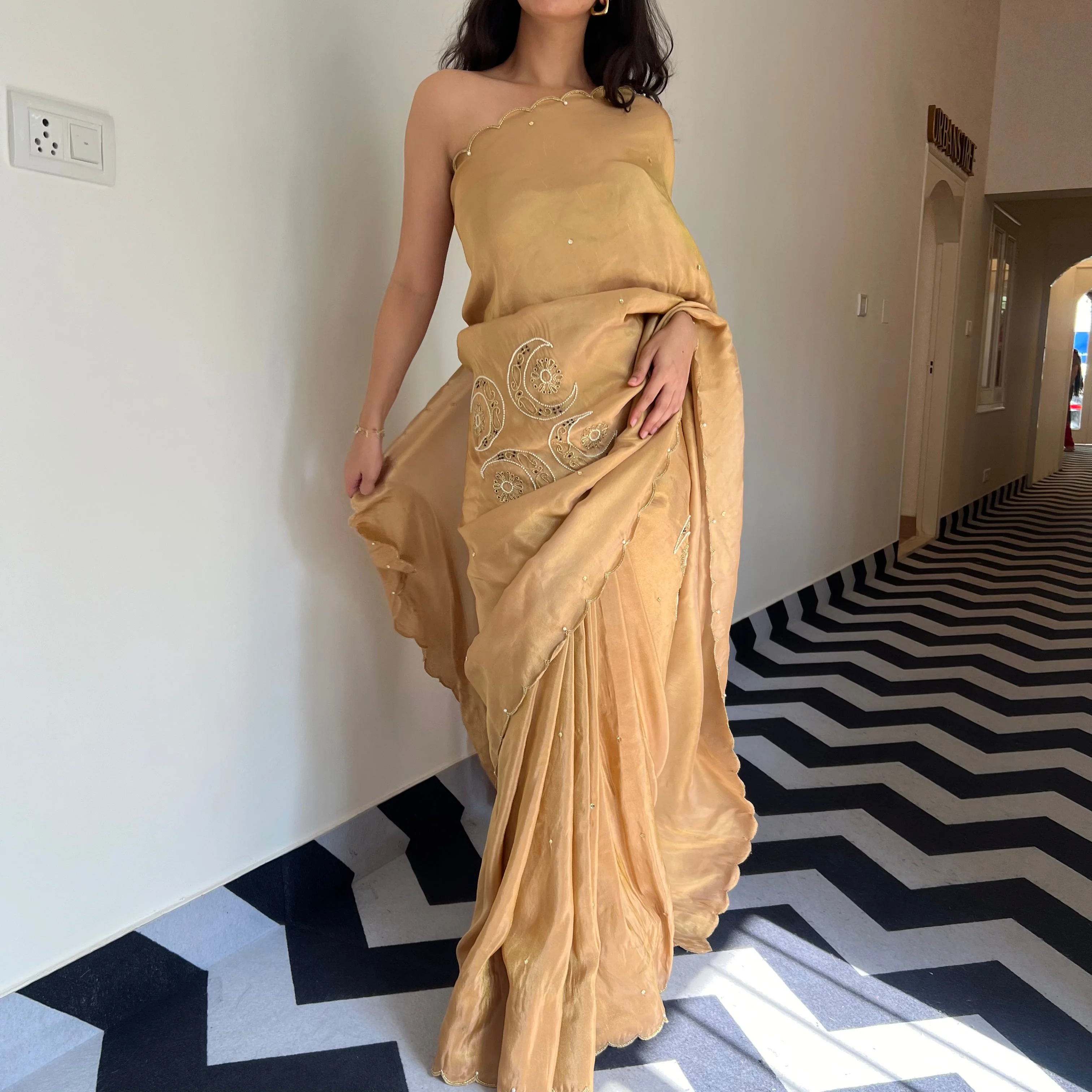 Melon Mist Tissue Saree - Woolfily