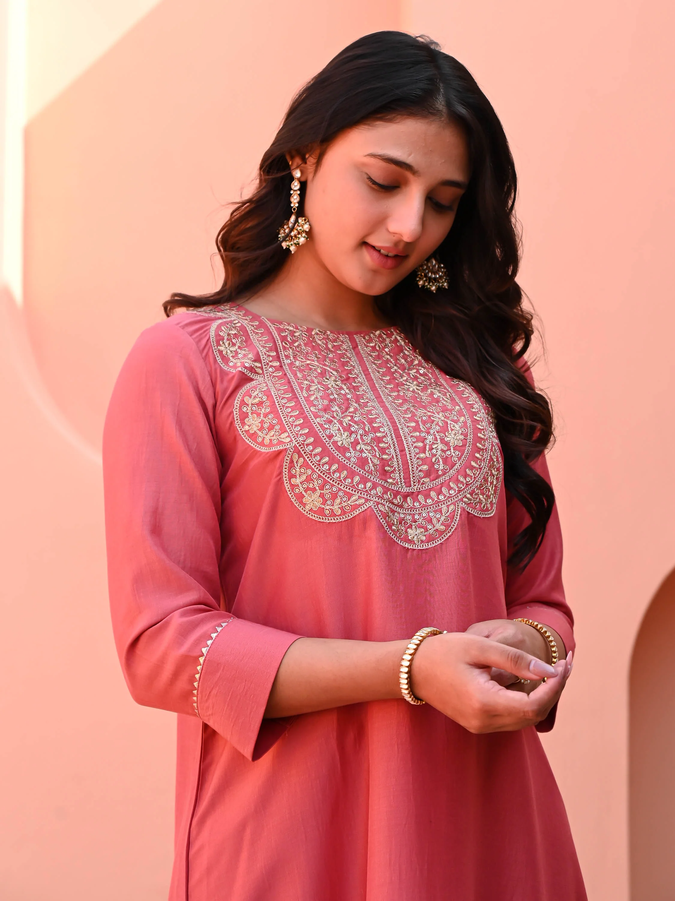 Papaya Punch Silk Kurta Set - Woolfily