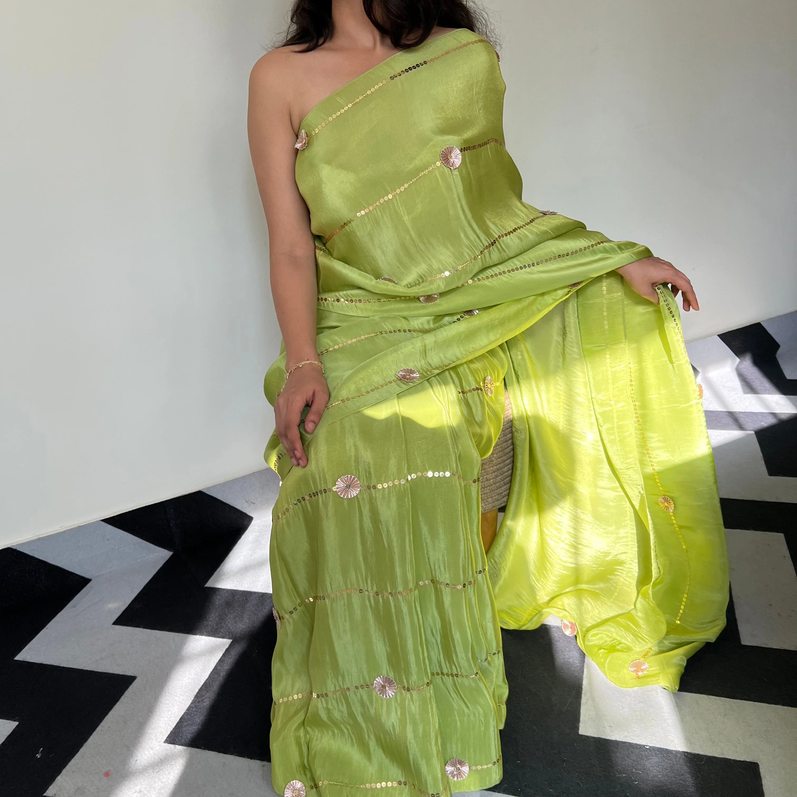 Mossy Charm Tissue Saree - Woolfily