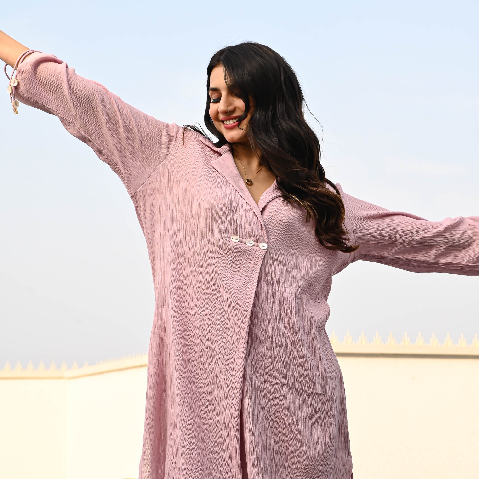 Bunaai Mauve Crushed Cotton Coord Set - Woolfily