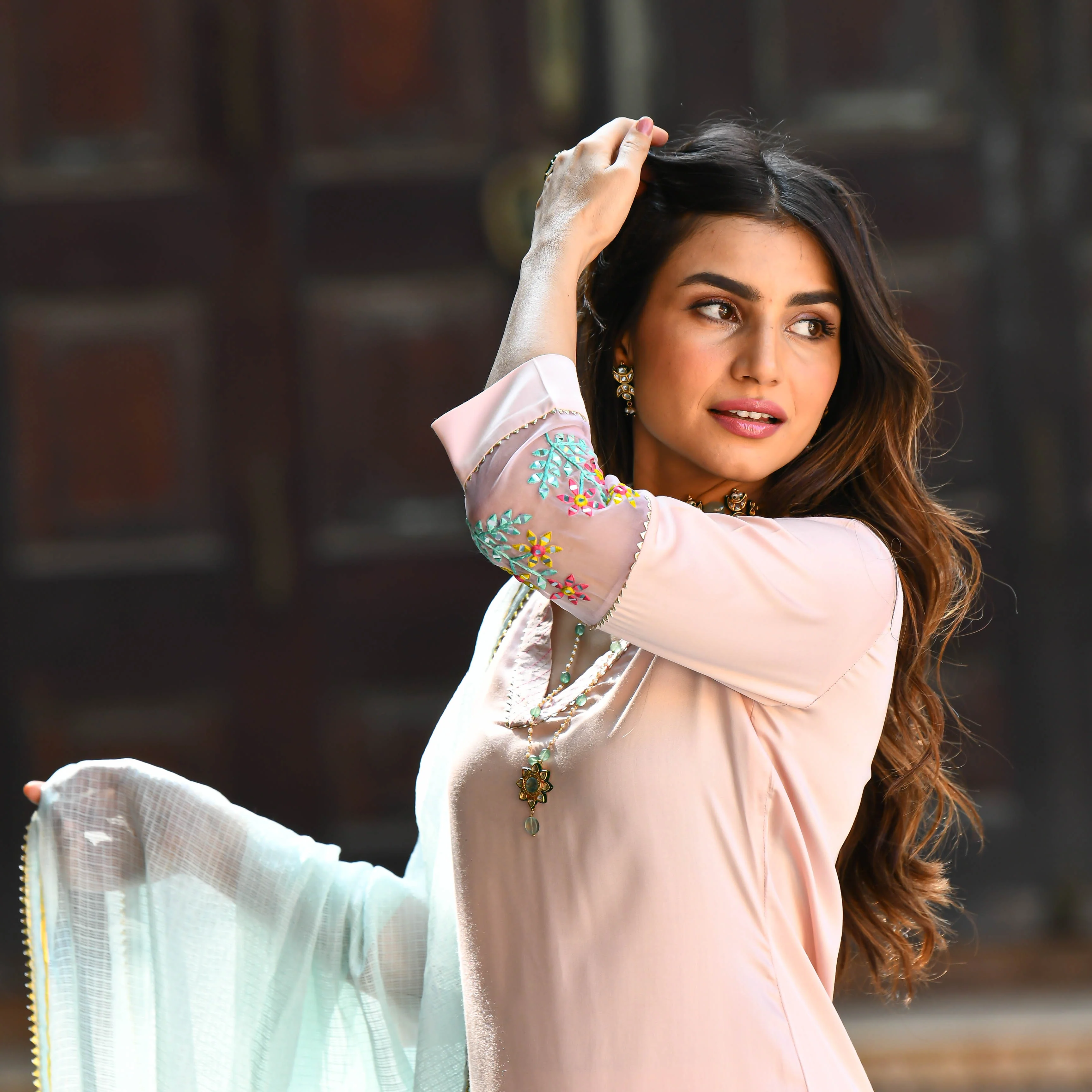 Baby Blue Pink Embroidered Salwar Suit - Woolfily