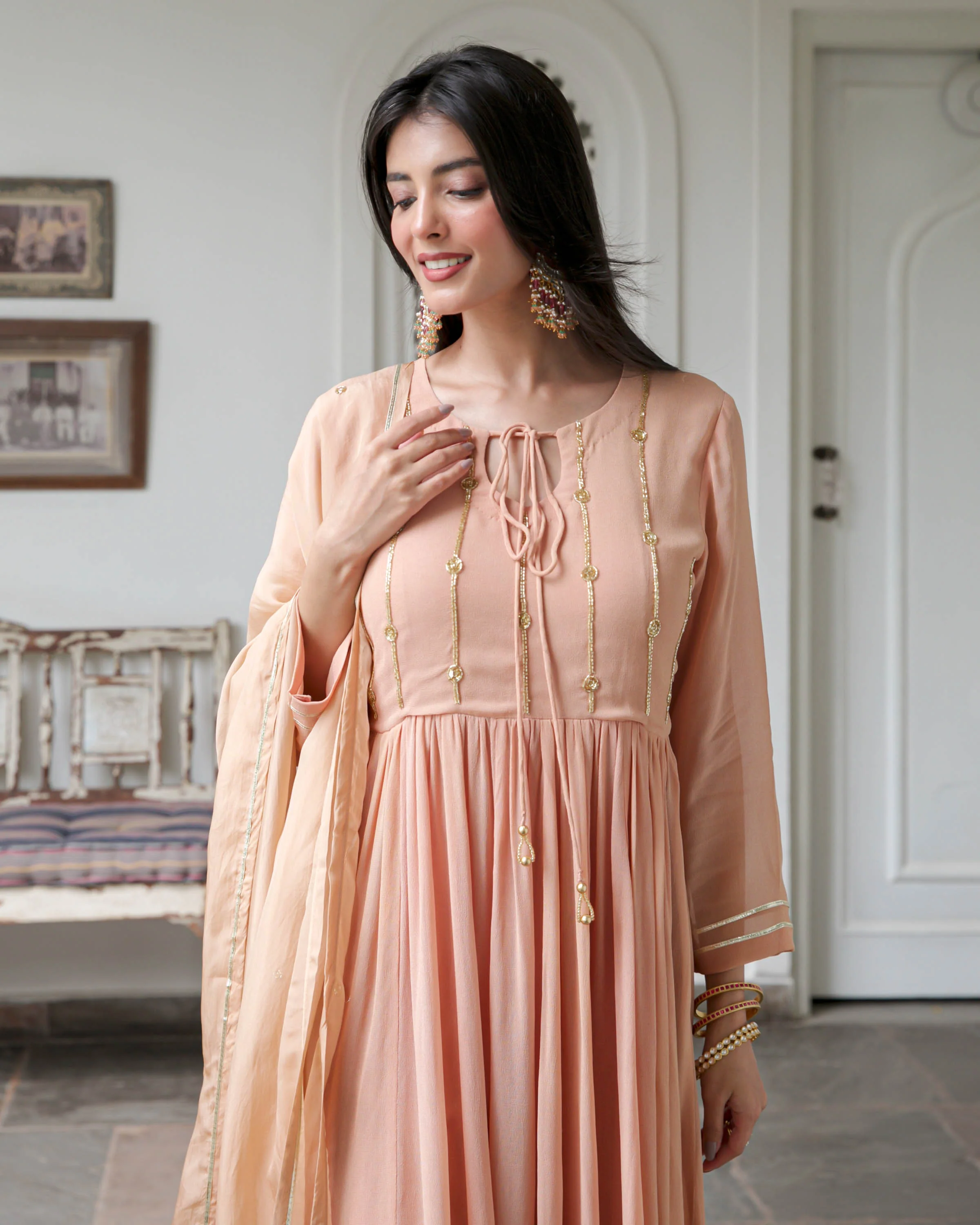 Peach Georgette Suit Set - Woolfily
