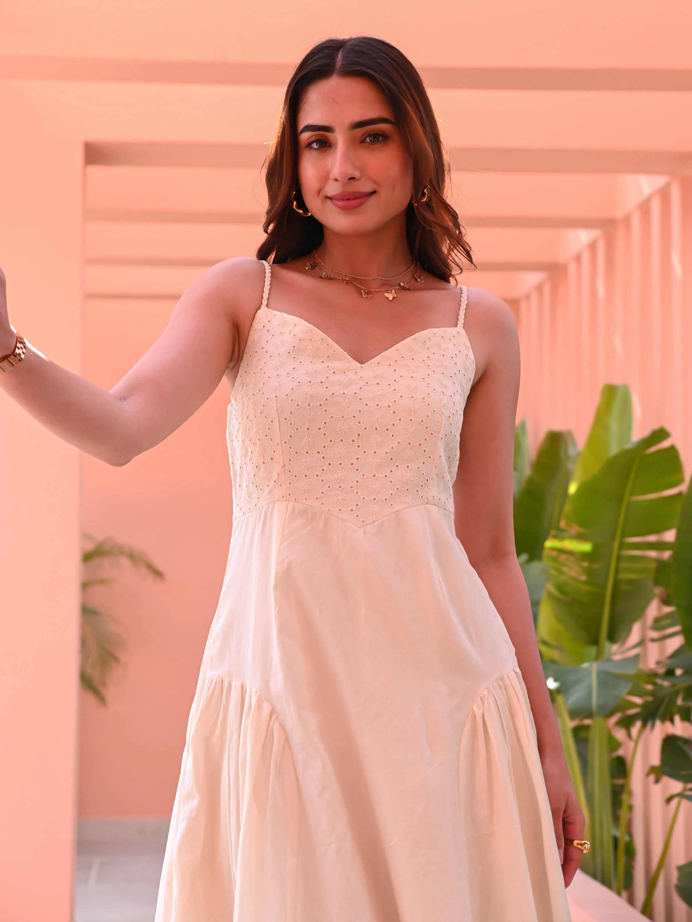 Off White Fit and Flare Dress - Woolfily