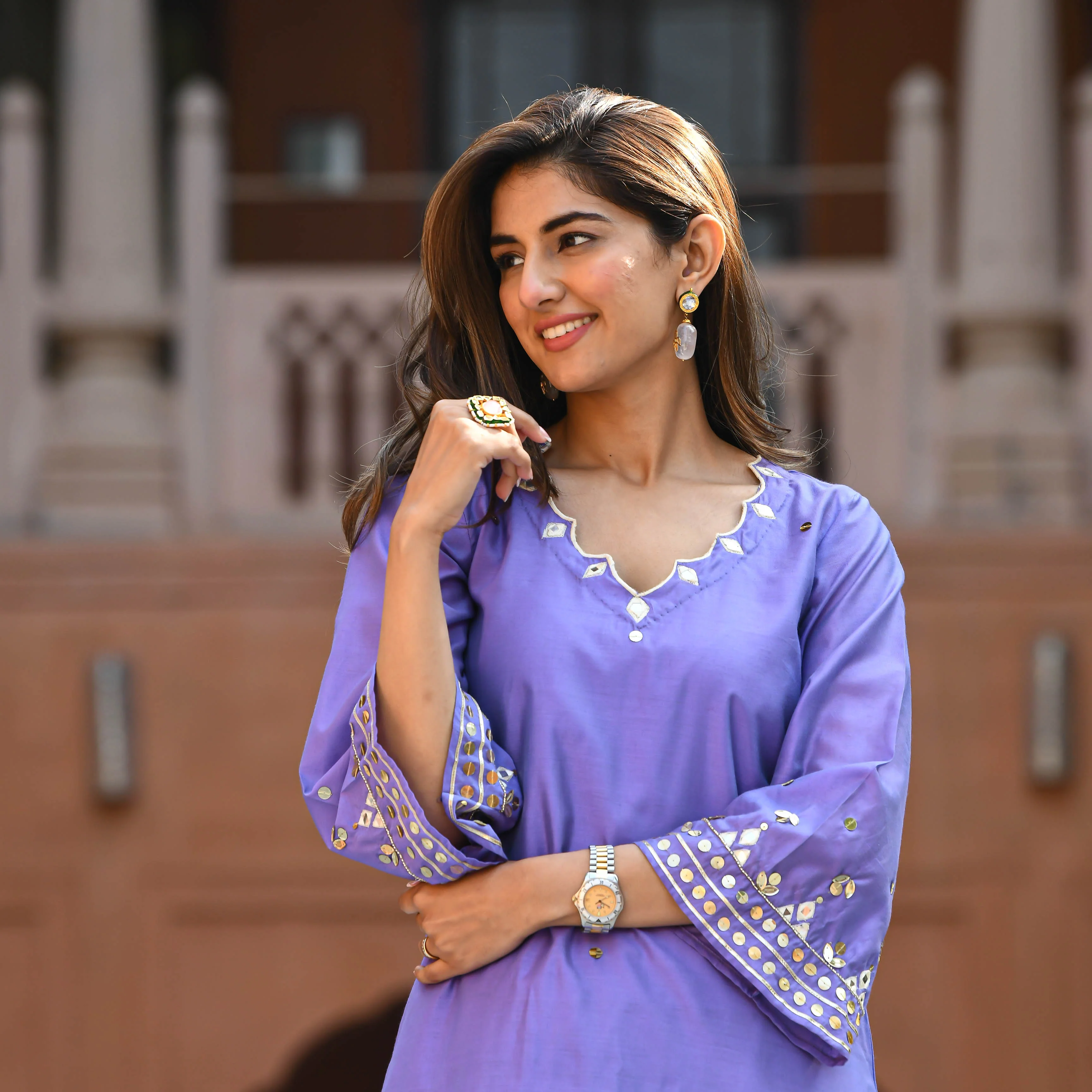 Bunaai Purple Embroidered Kurta & Pants - Woolfily