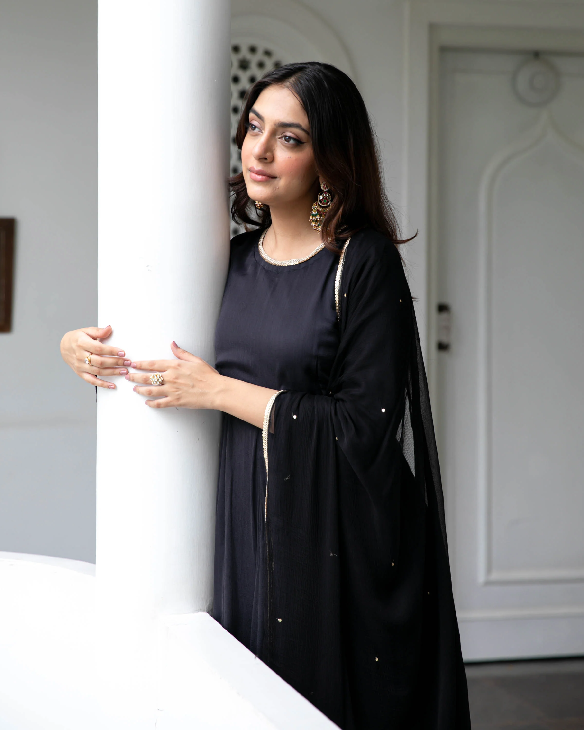 Black Chiffon Sequin Suit Set - Woolfily