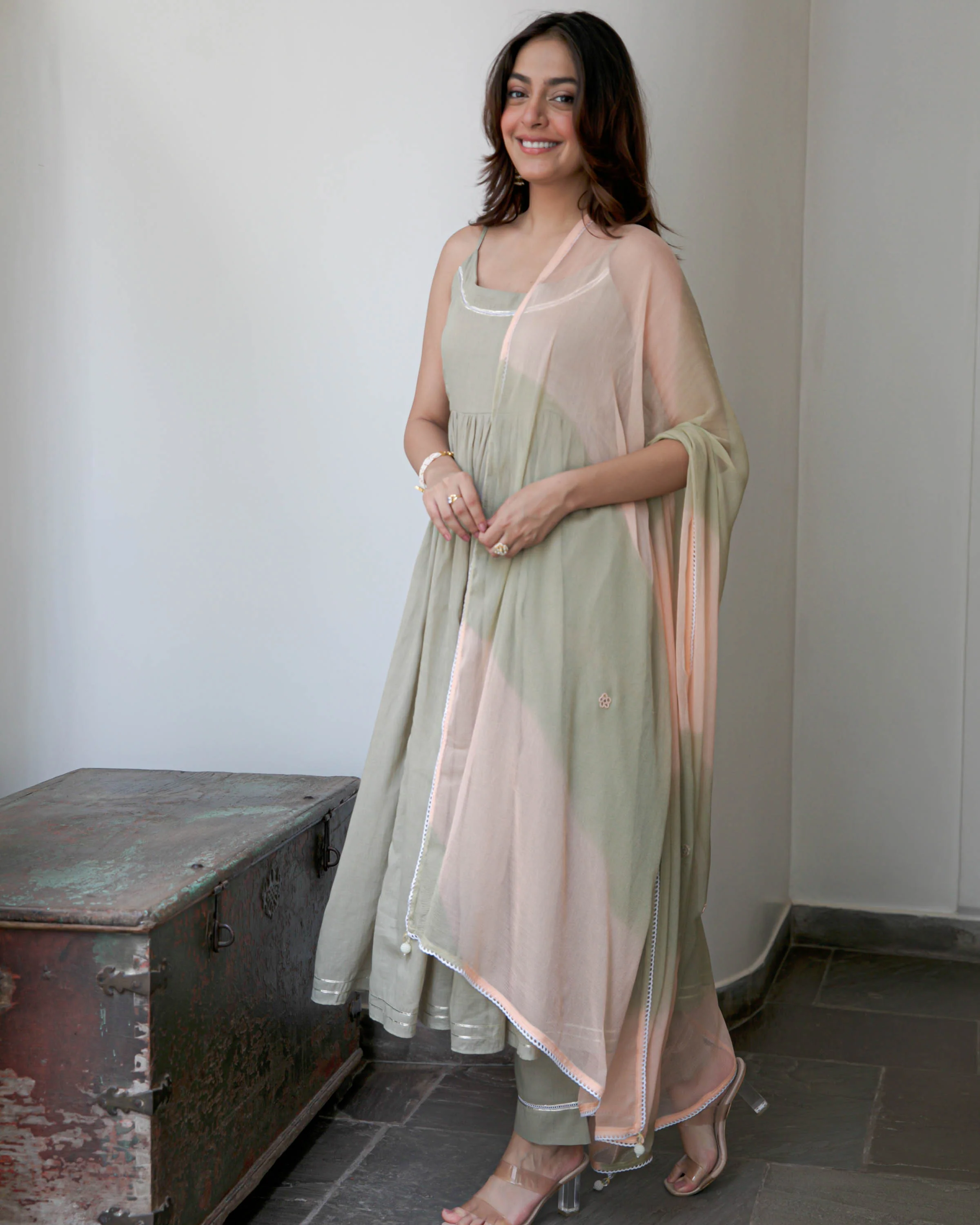 Peach Shaded Cotton Suit Set - Woolfily