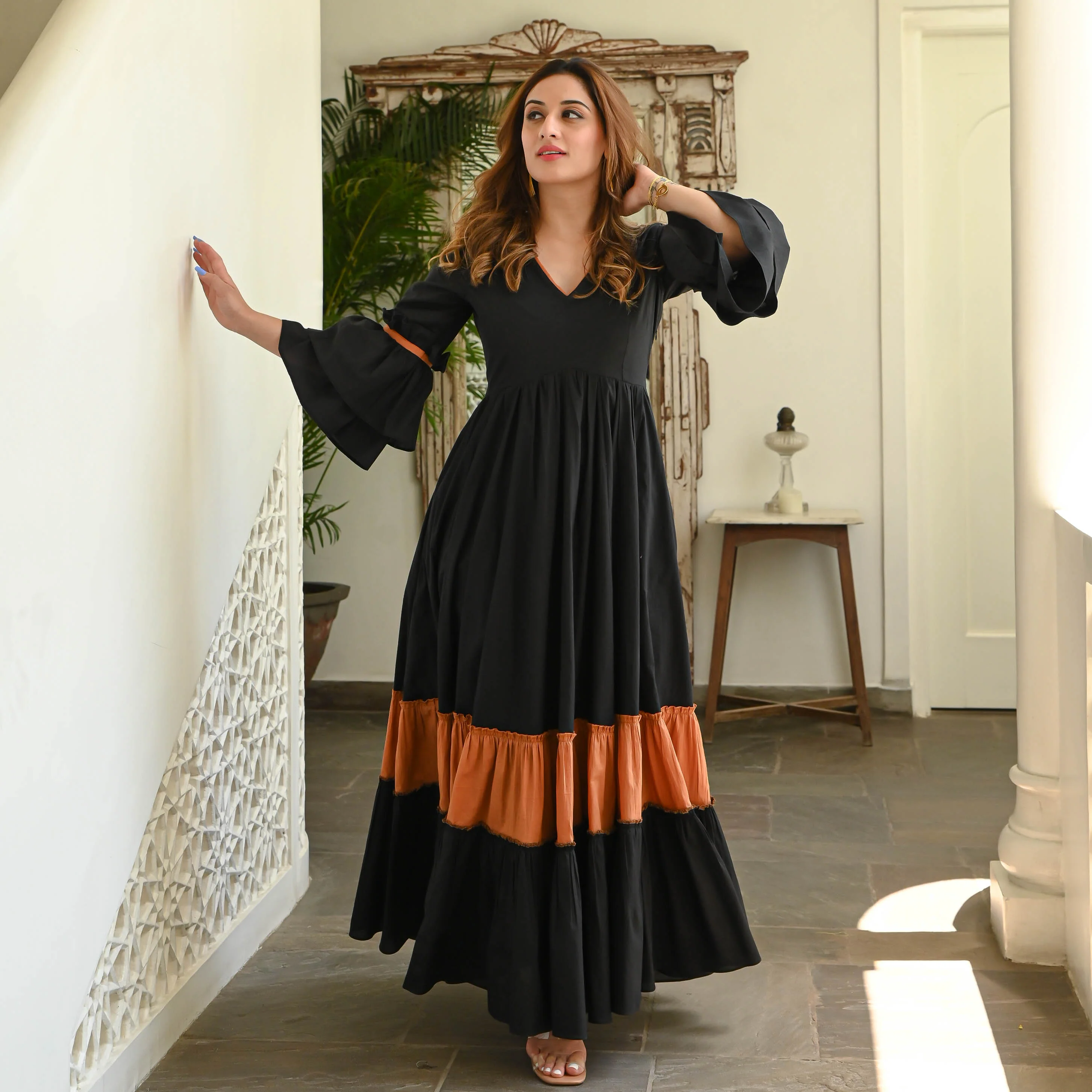 Bunaai Black Rust Tier Cotton Dress - Woolfily