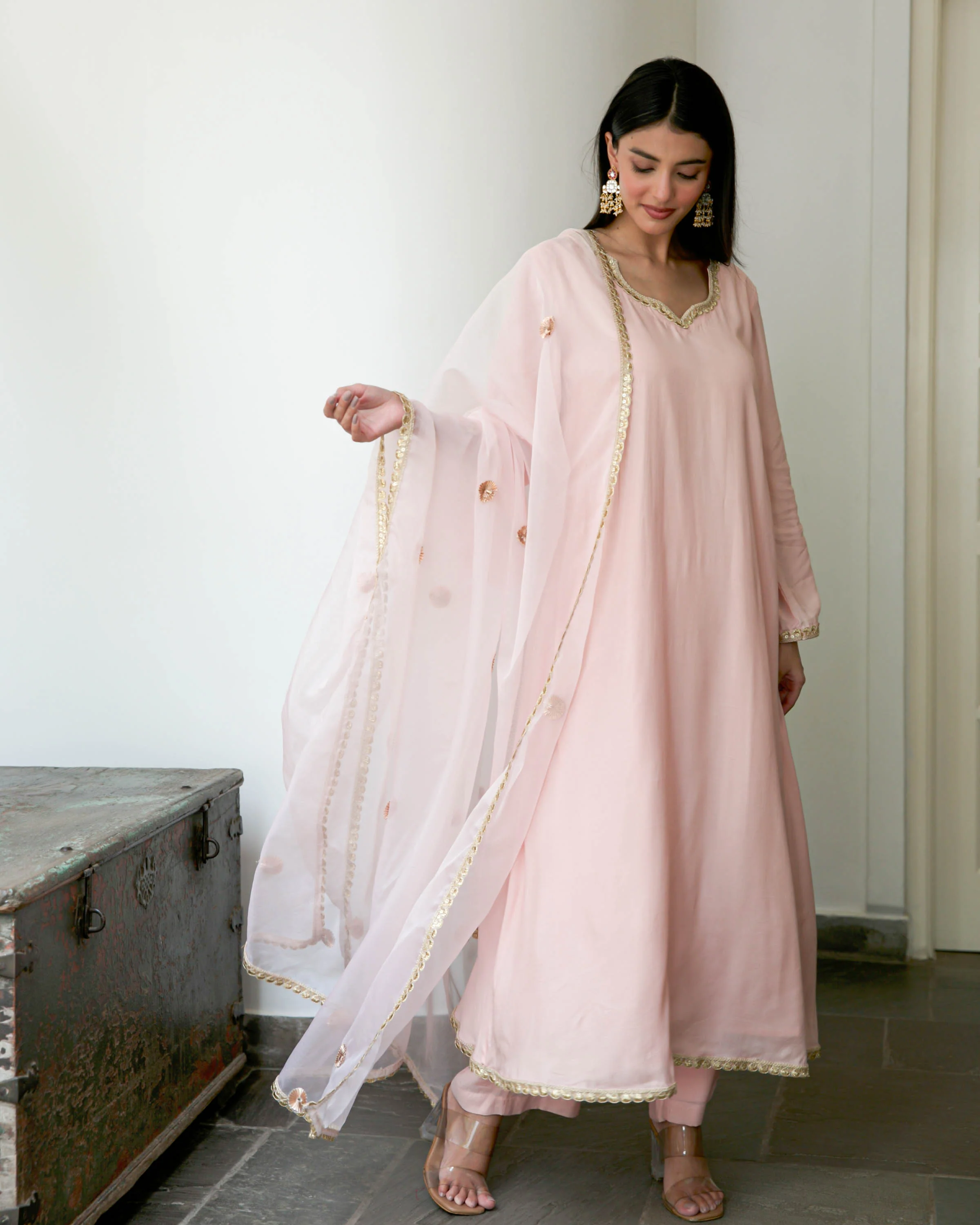 Light Pink Cotton Silk Suit Ste - Woolfily