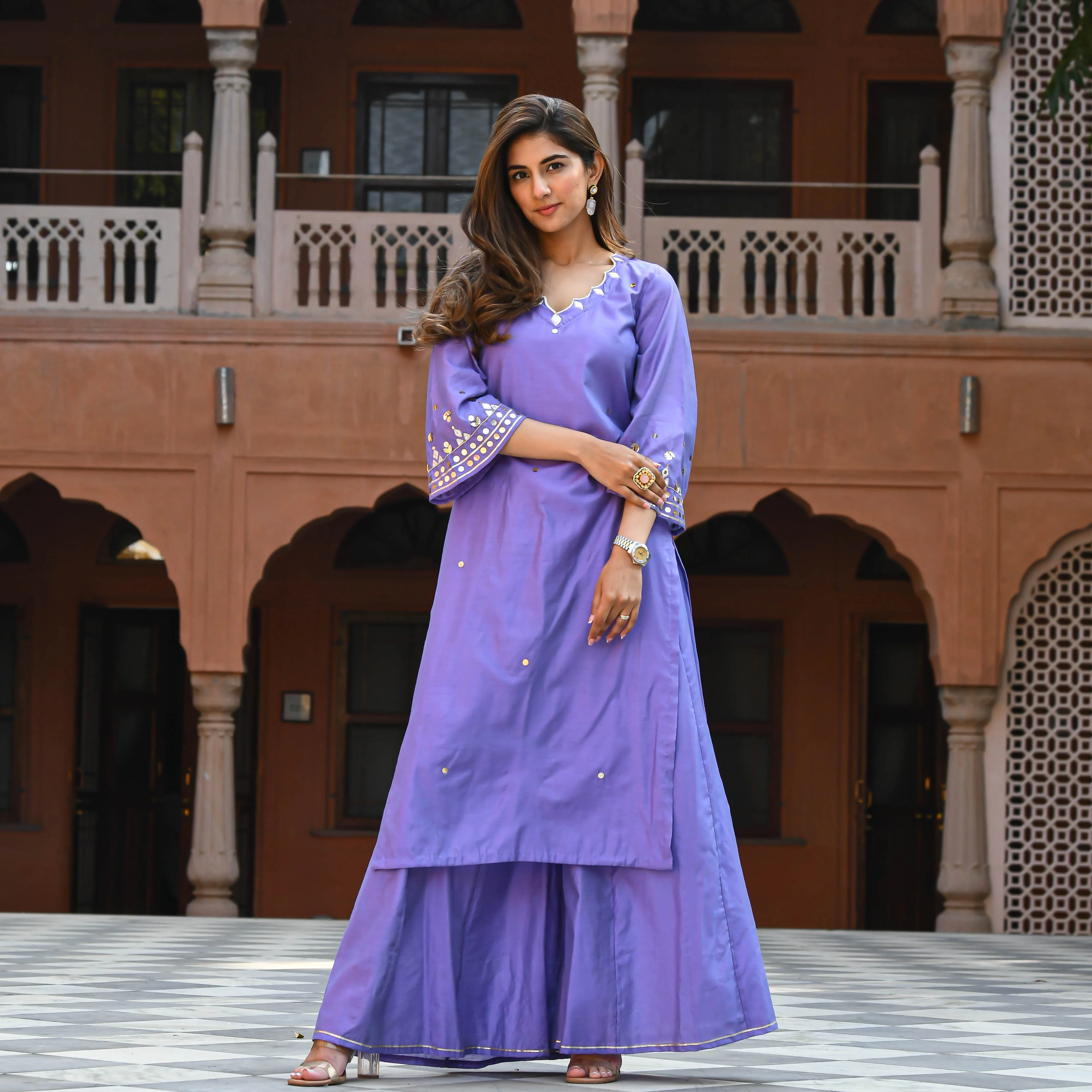 Bunaai Purple Embroidered Kurta & Pants - Woolfily