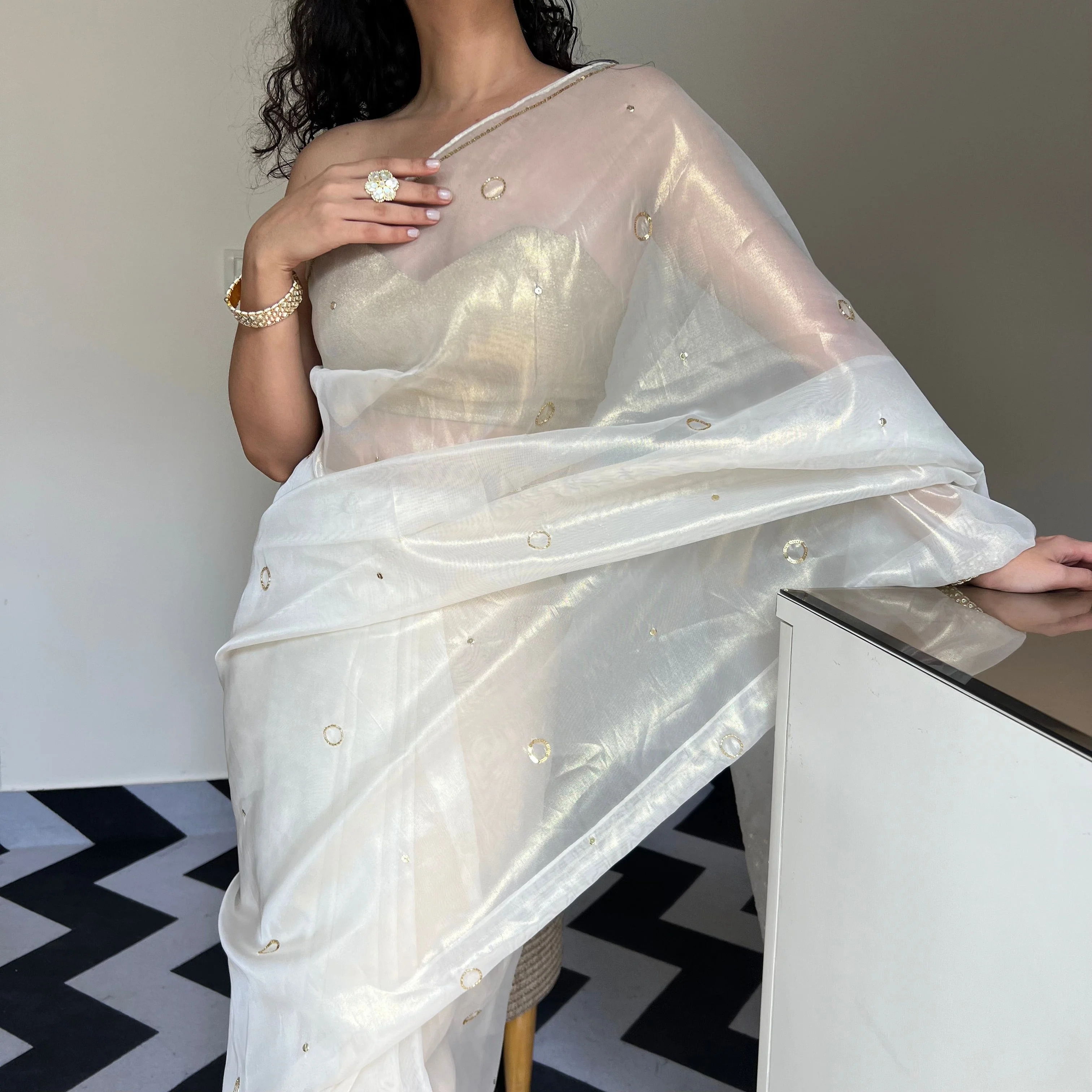 Ivory Grace Tissue Saree - Woolfily