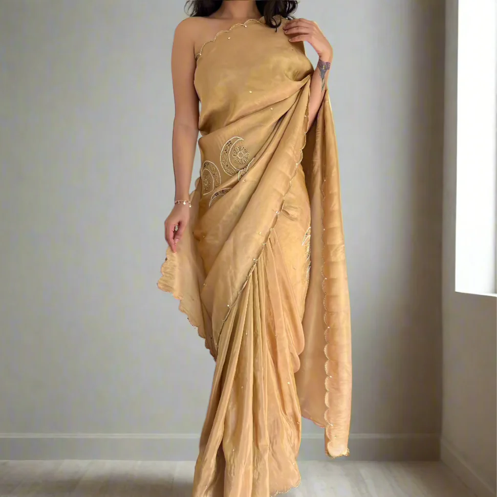 Melon Mist Tissue Saree - Woolfily