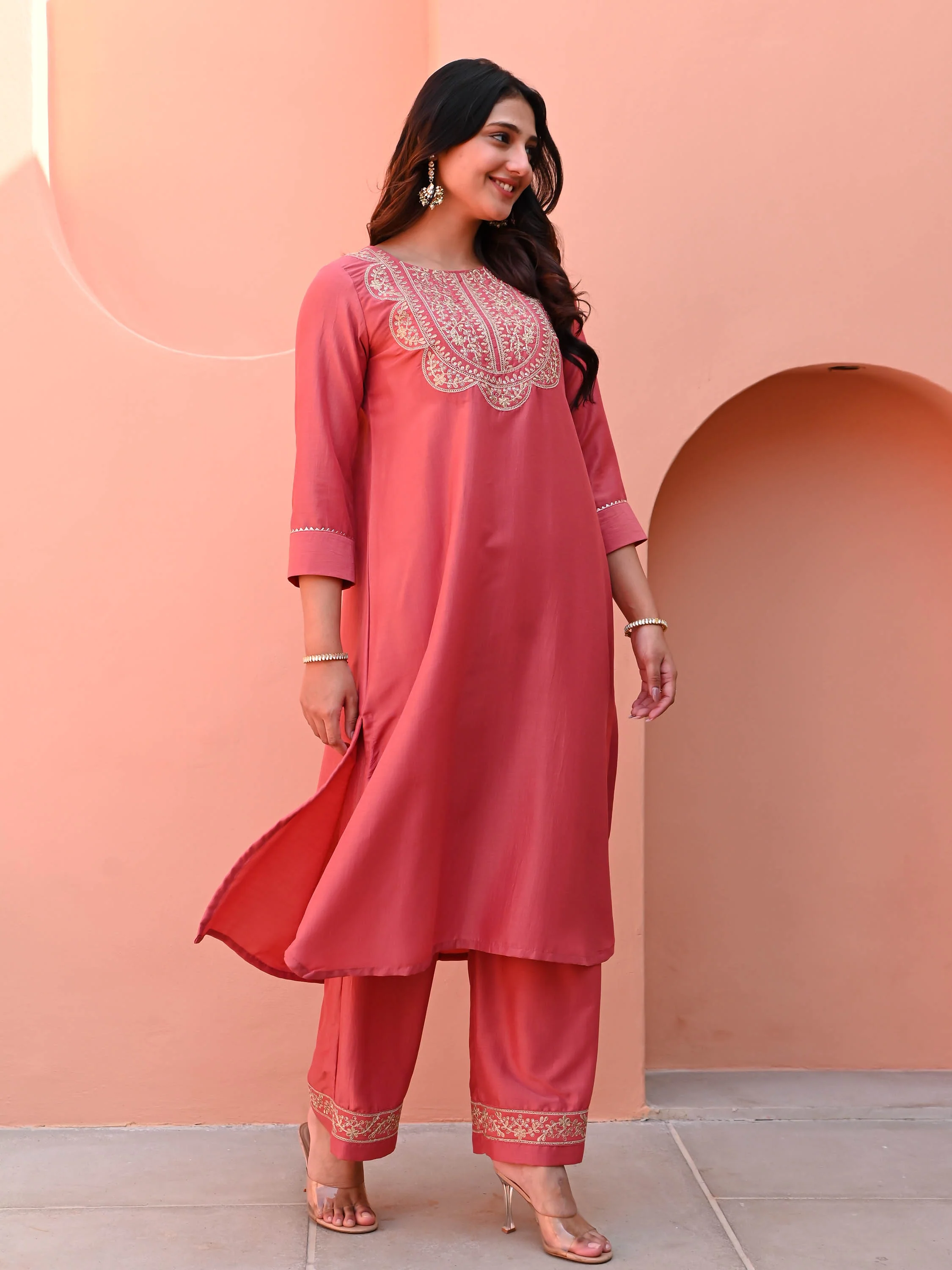 Papaya Punch Silk Kurta Set - Woolfily