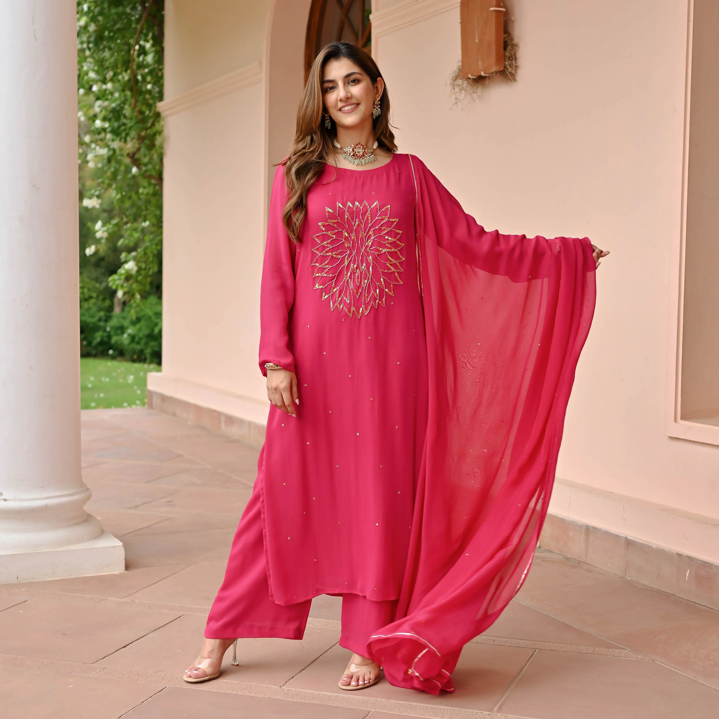 Pink Charm Georgette Suit Set - Woolfily