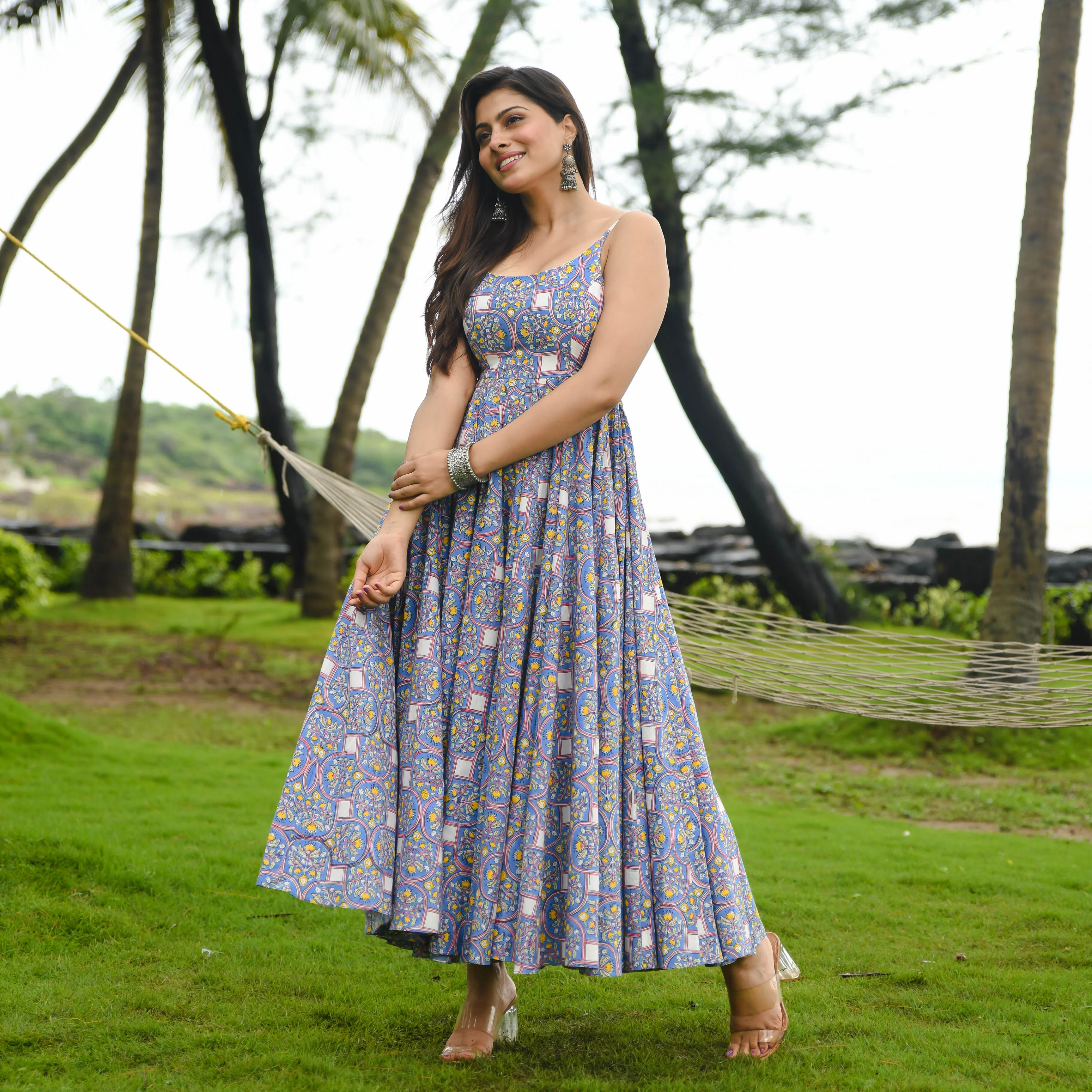 Bunaai Baleine Blue Printed Cotton Dress - Woolfily