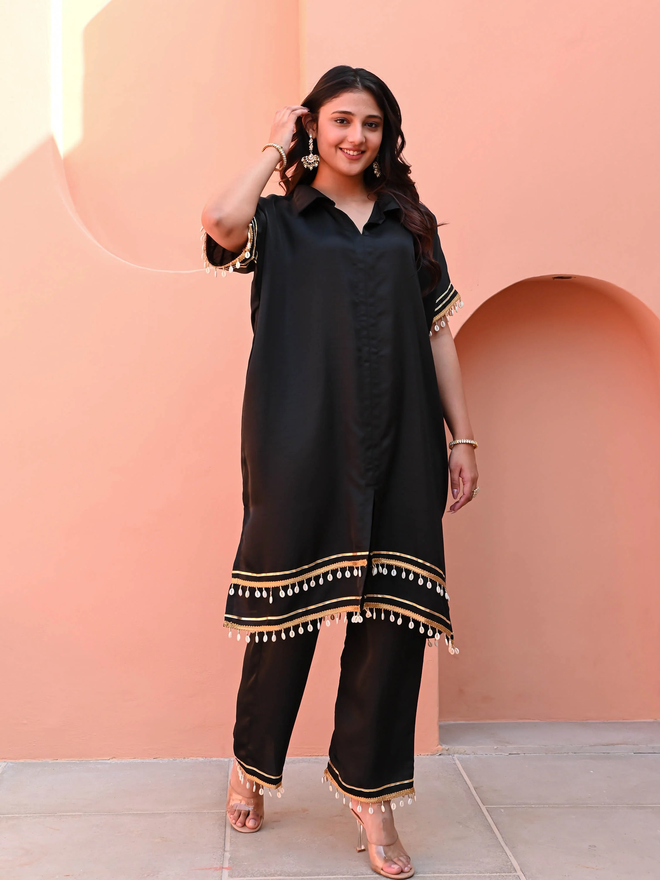Black Boho Matching Kurta Set - Woolfily