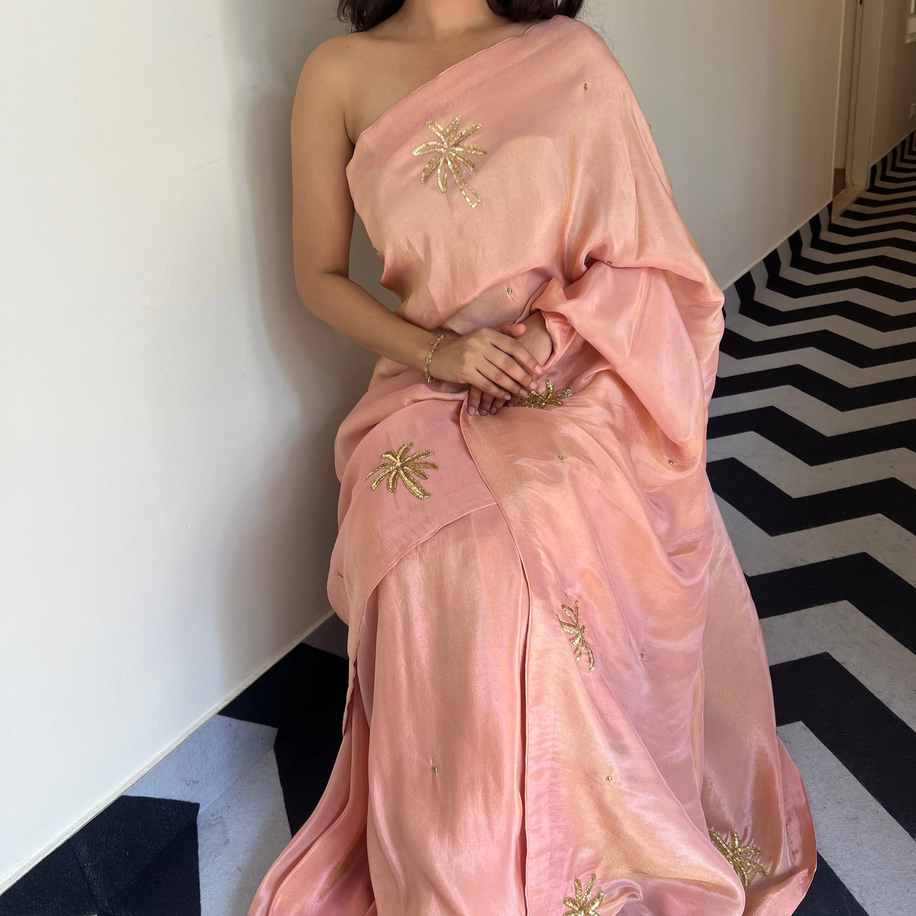 Rosy Dawn Tissue Saree - Woolfily