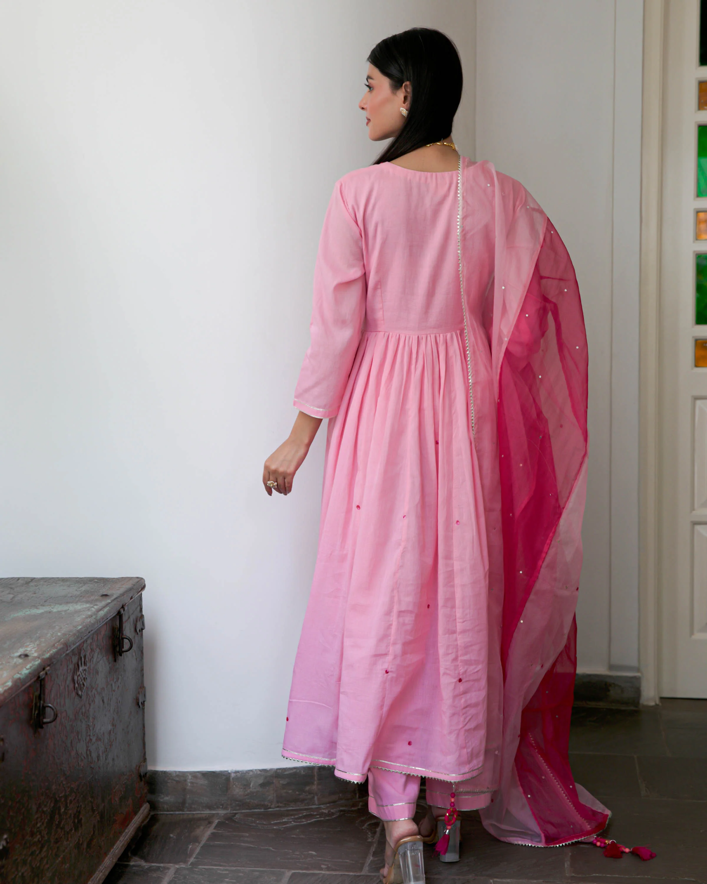 Shaded Pink Cotton Suit Set - Woolfily