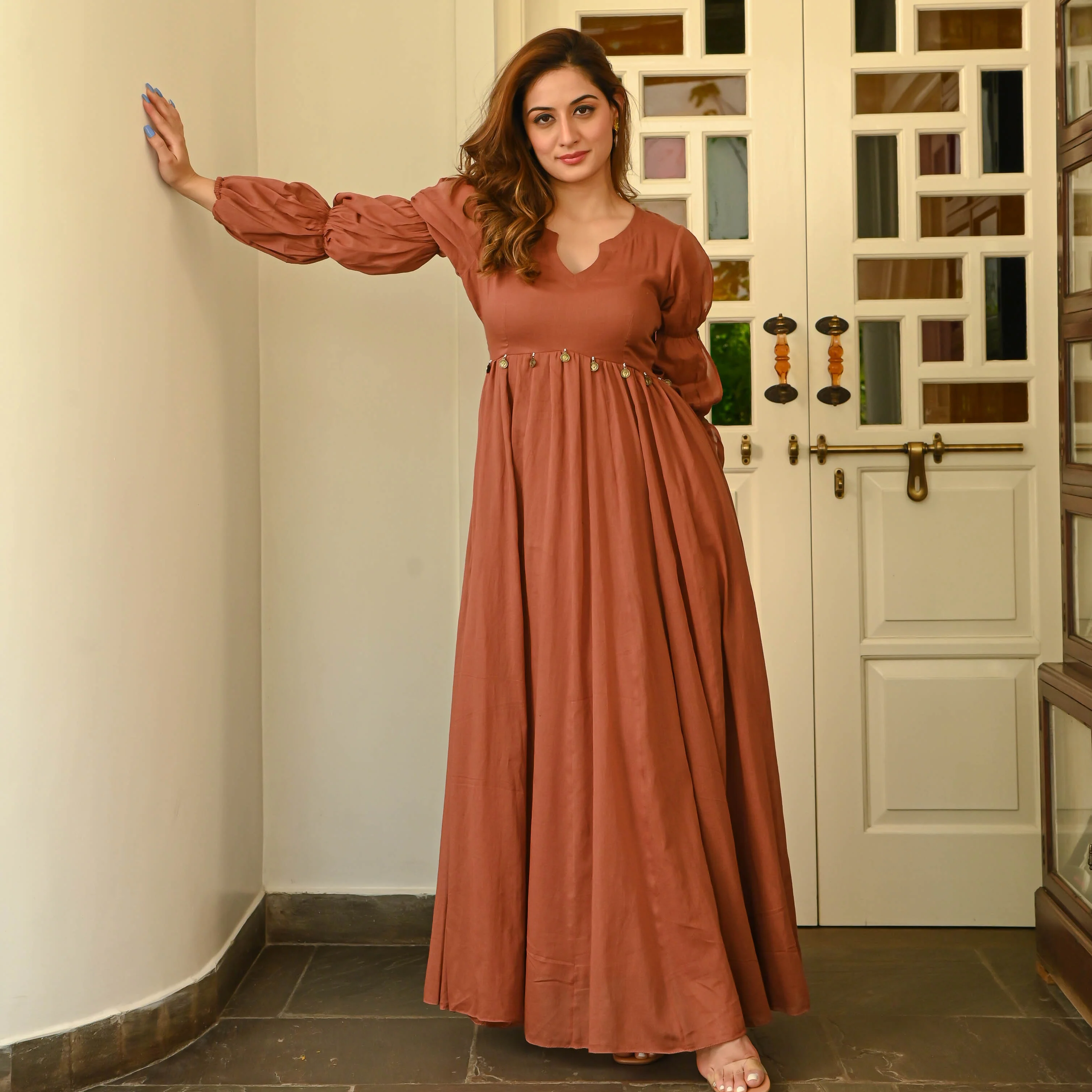 Brown Rust Cotton Dress - Woolfily