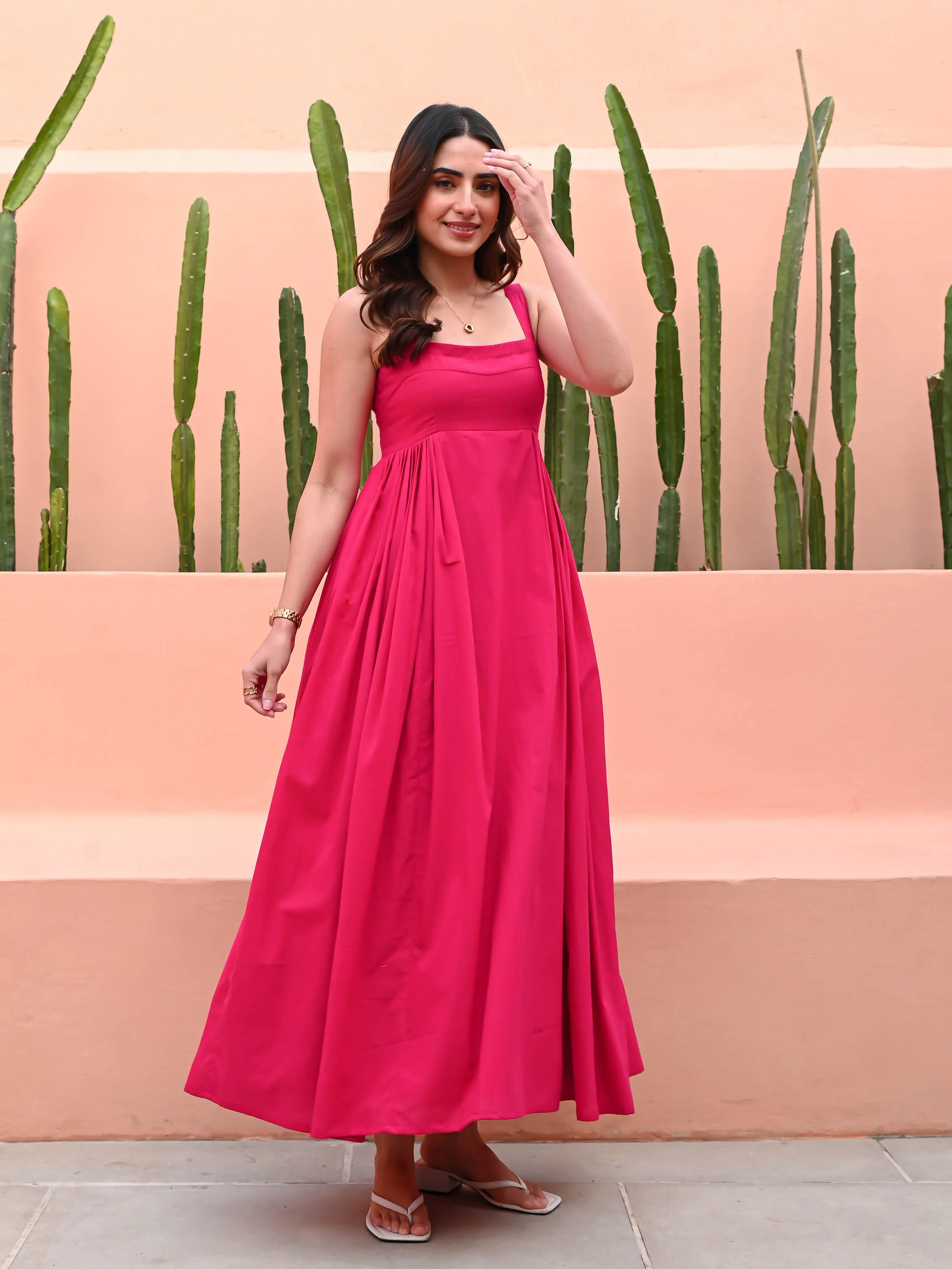 Pink Fit & Flare Cotton Dress - Woolfily