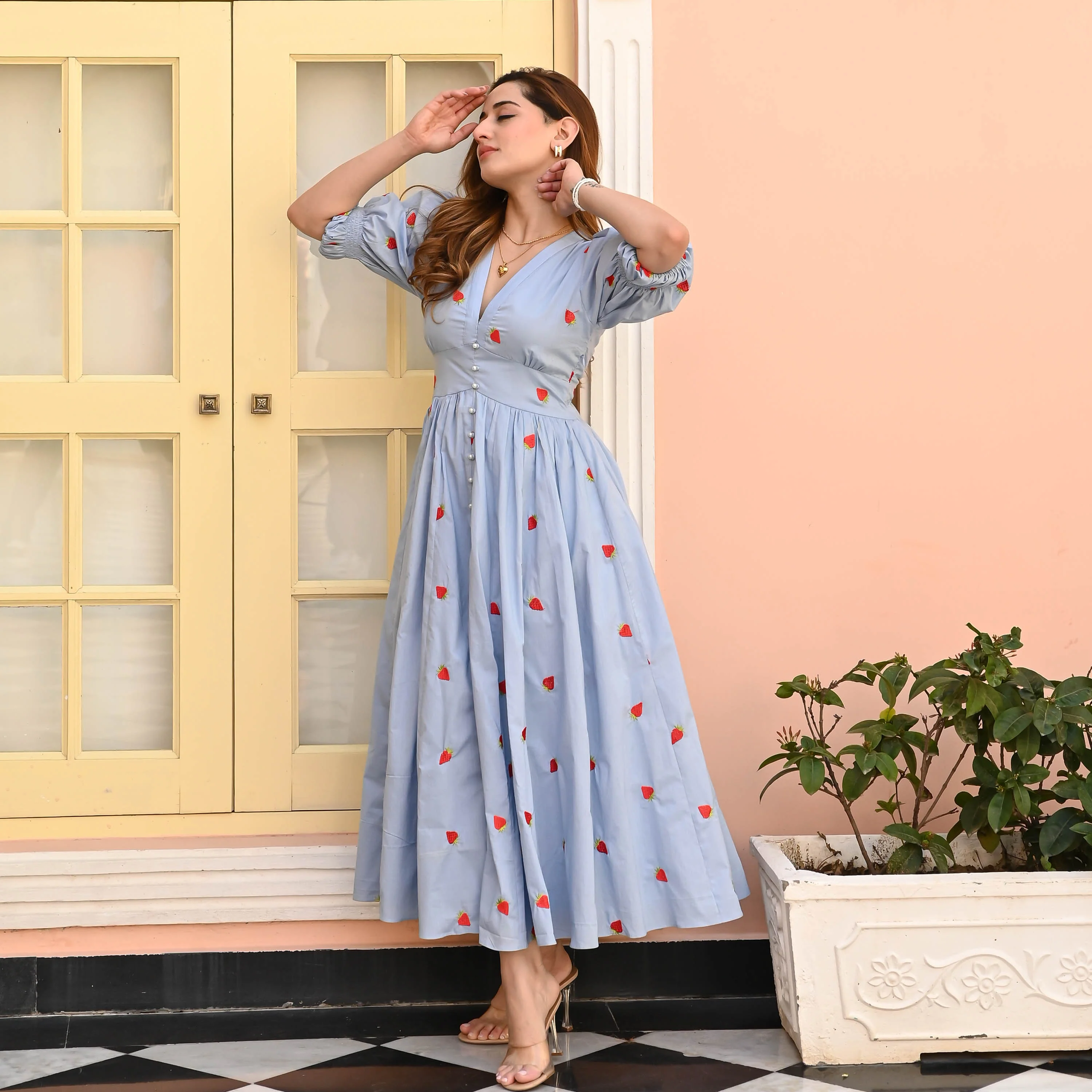 Bunaai Minty Marvel Embroidered Cotton Dress - Woolfily