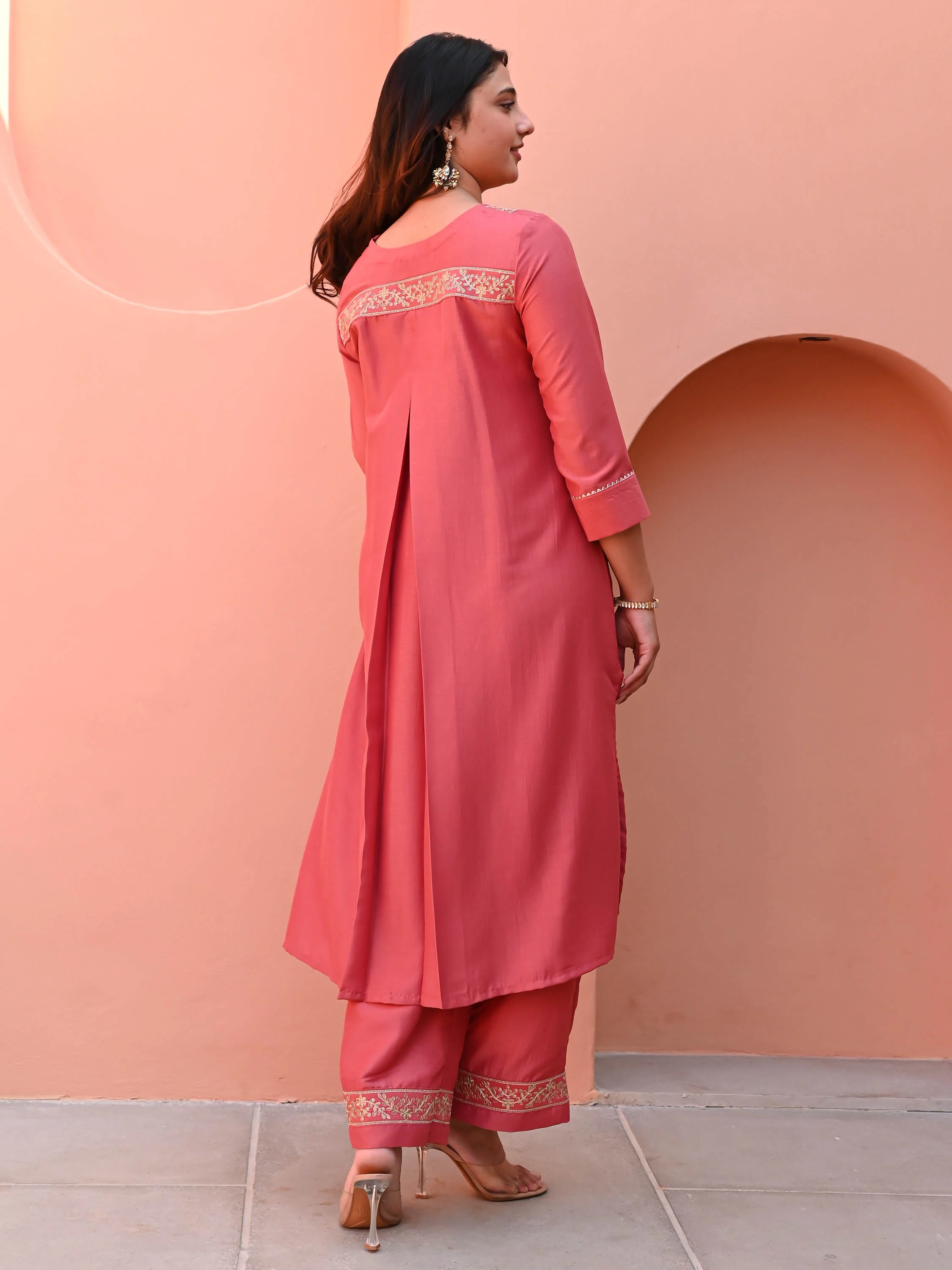 Papaya Punch Silk Kurta Set - Woolfily