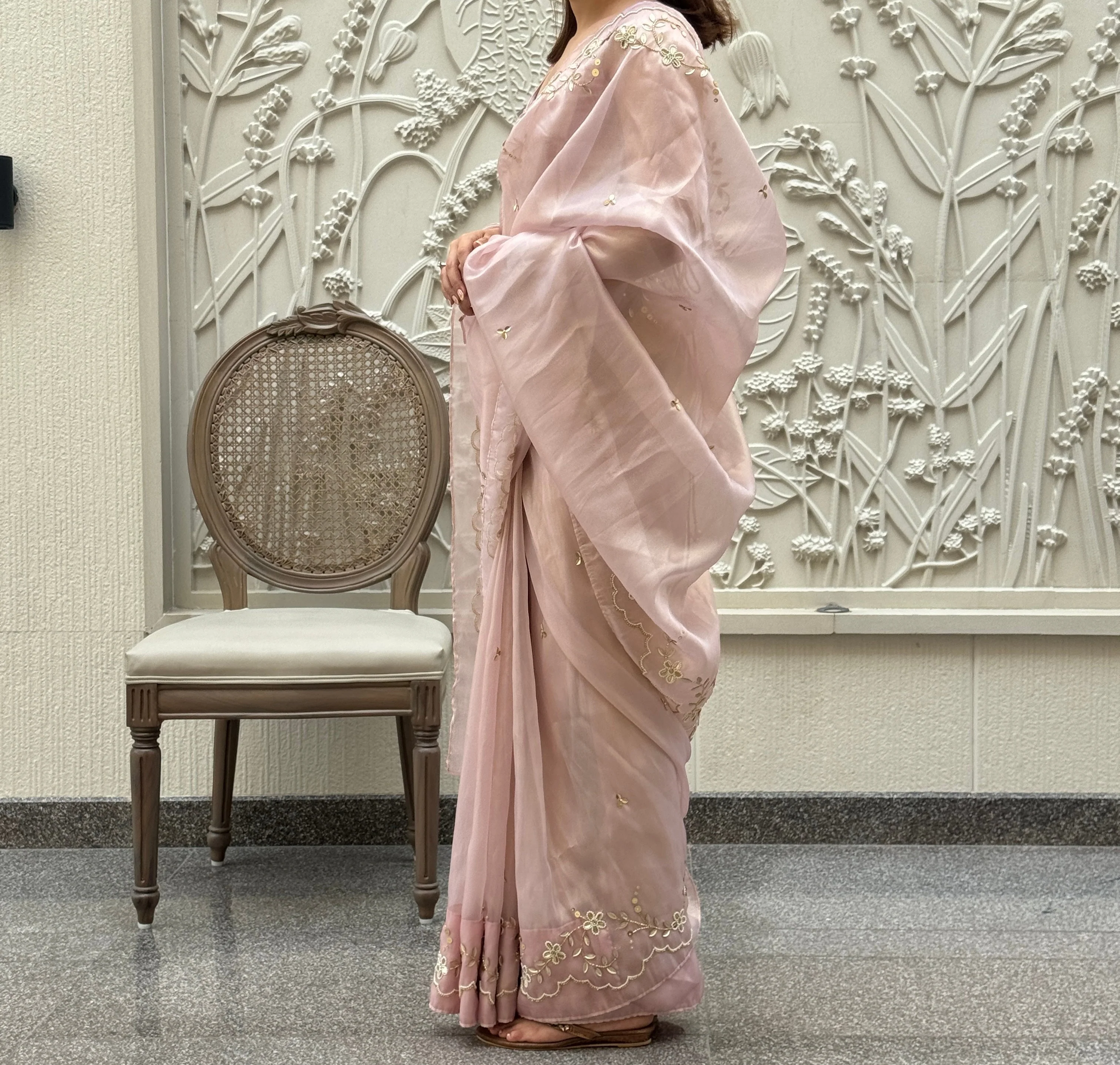 Baby Pink Shimmer Saree - Woolfily