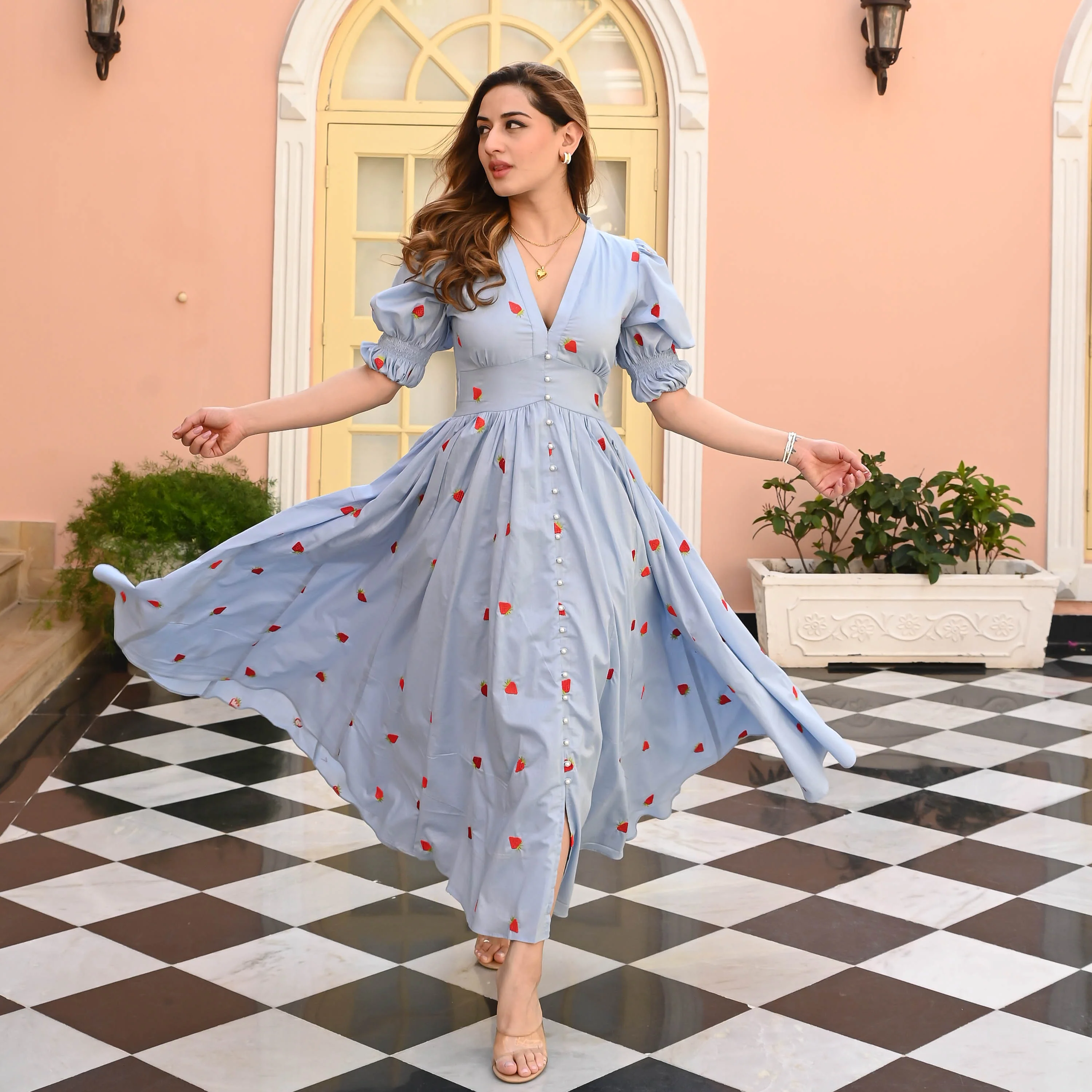 Bunaai Minty Marvel Embroidered Cotton Dress - Woolfily