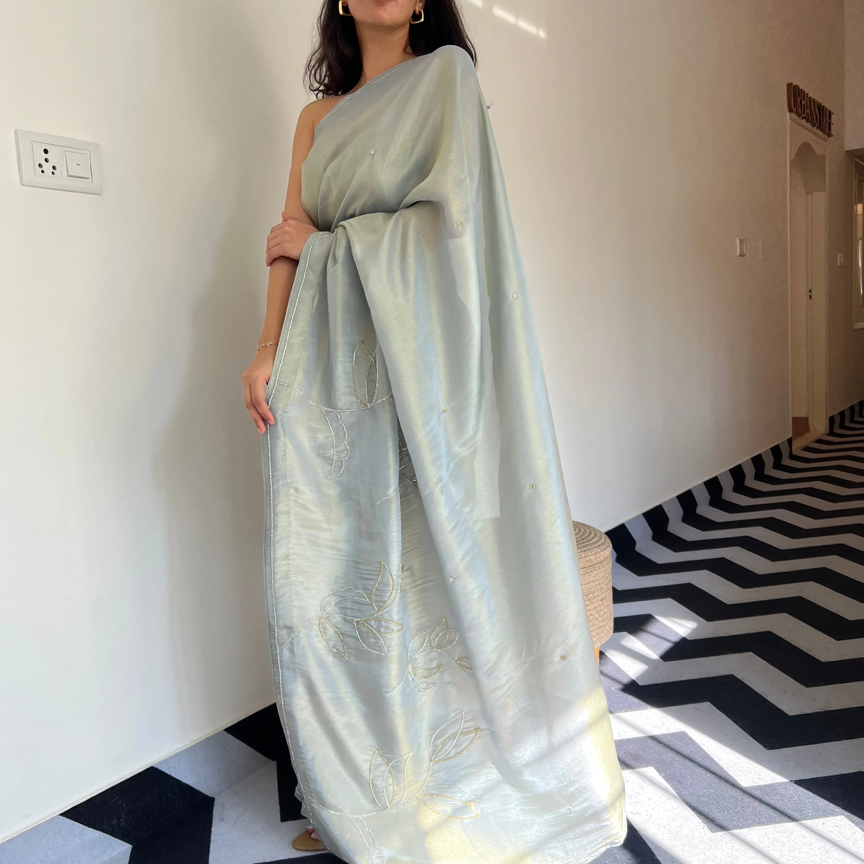 Ash Charm Tissue Saree - Woolfily