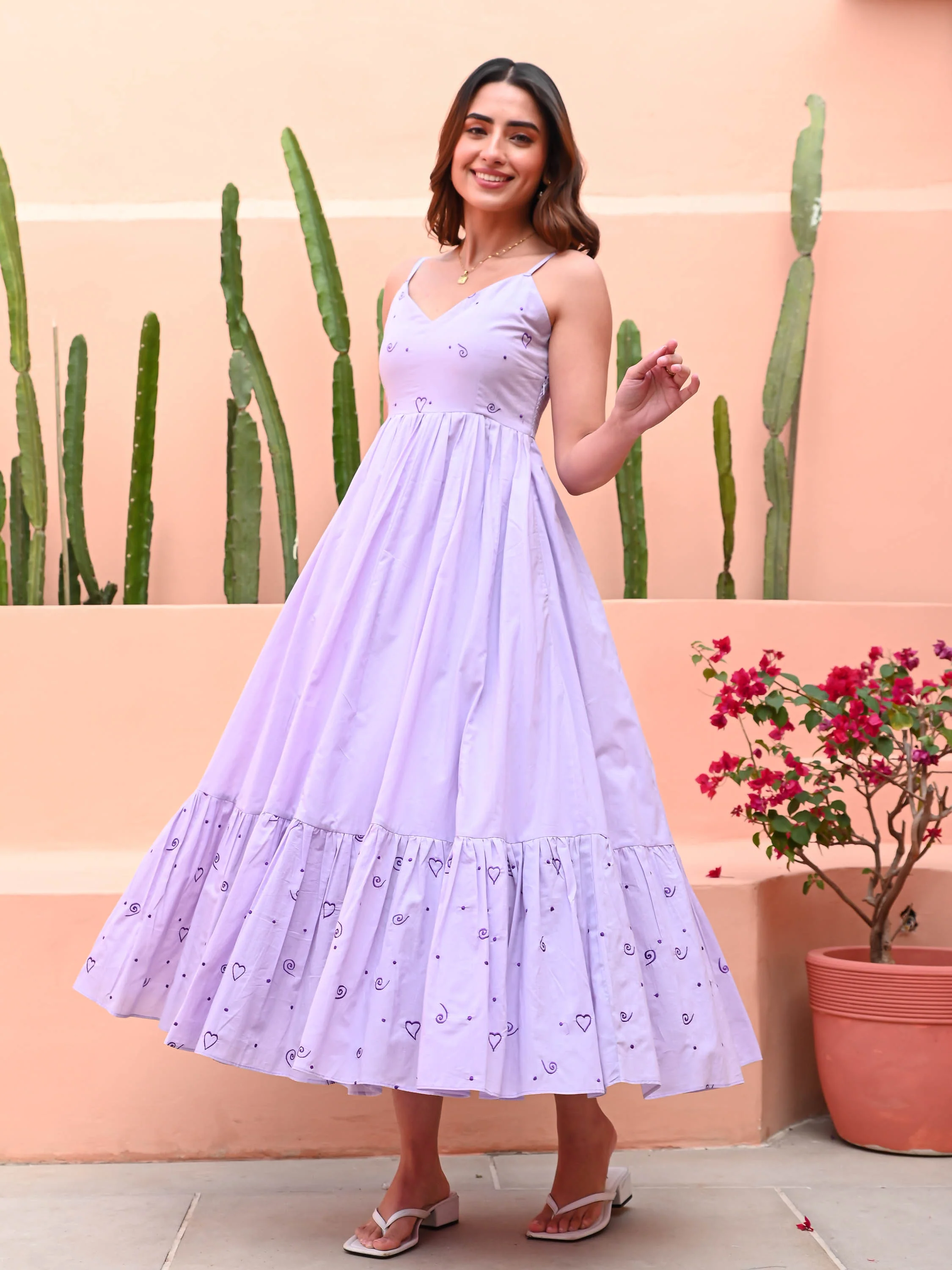 Light Orchid Cotton Dress - Woolfily