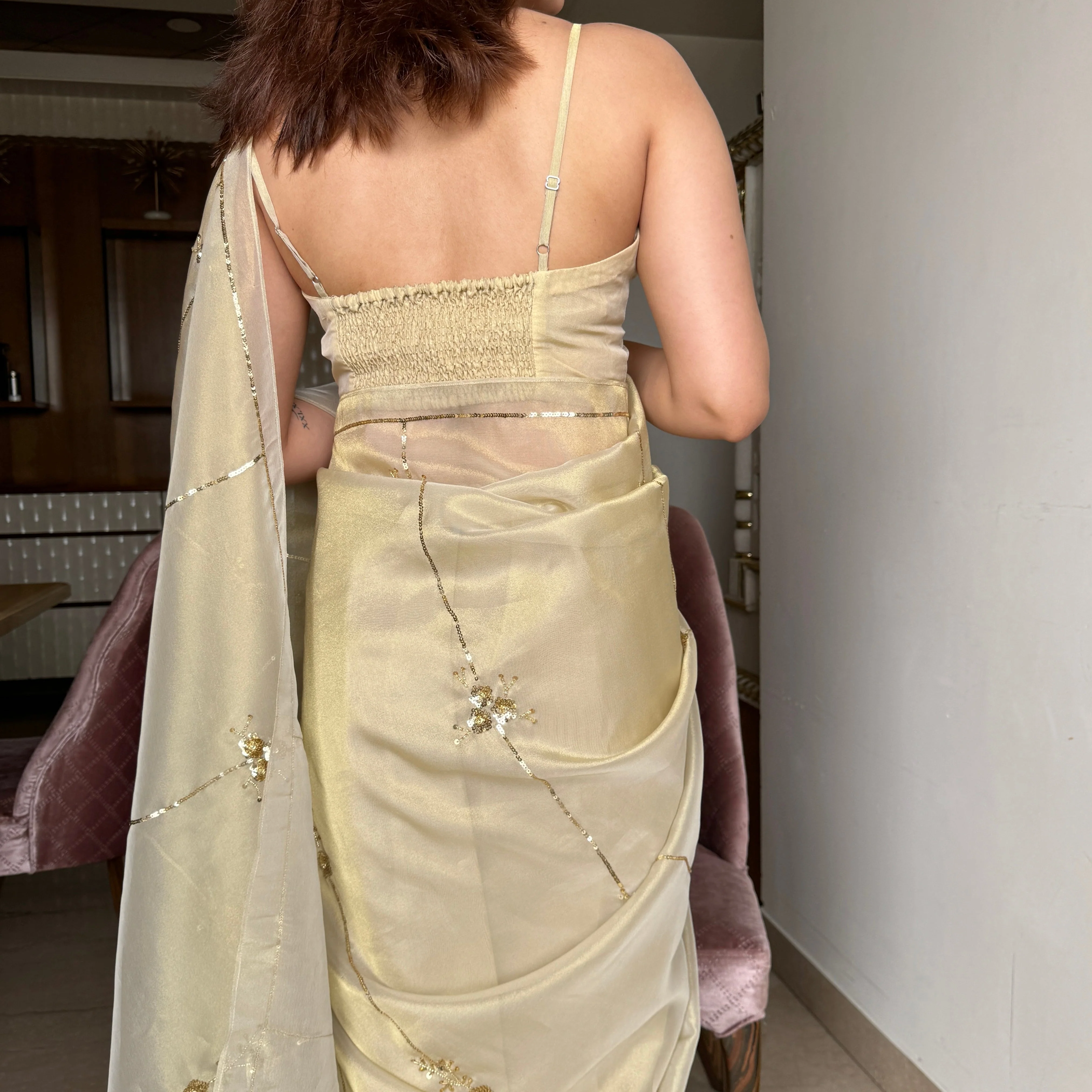 Golden Tissue Saree - Woolfily