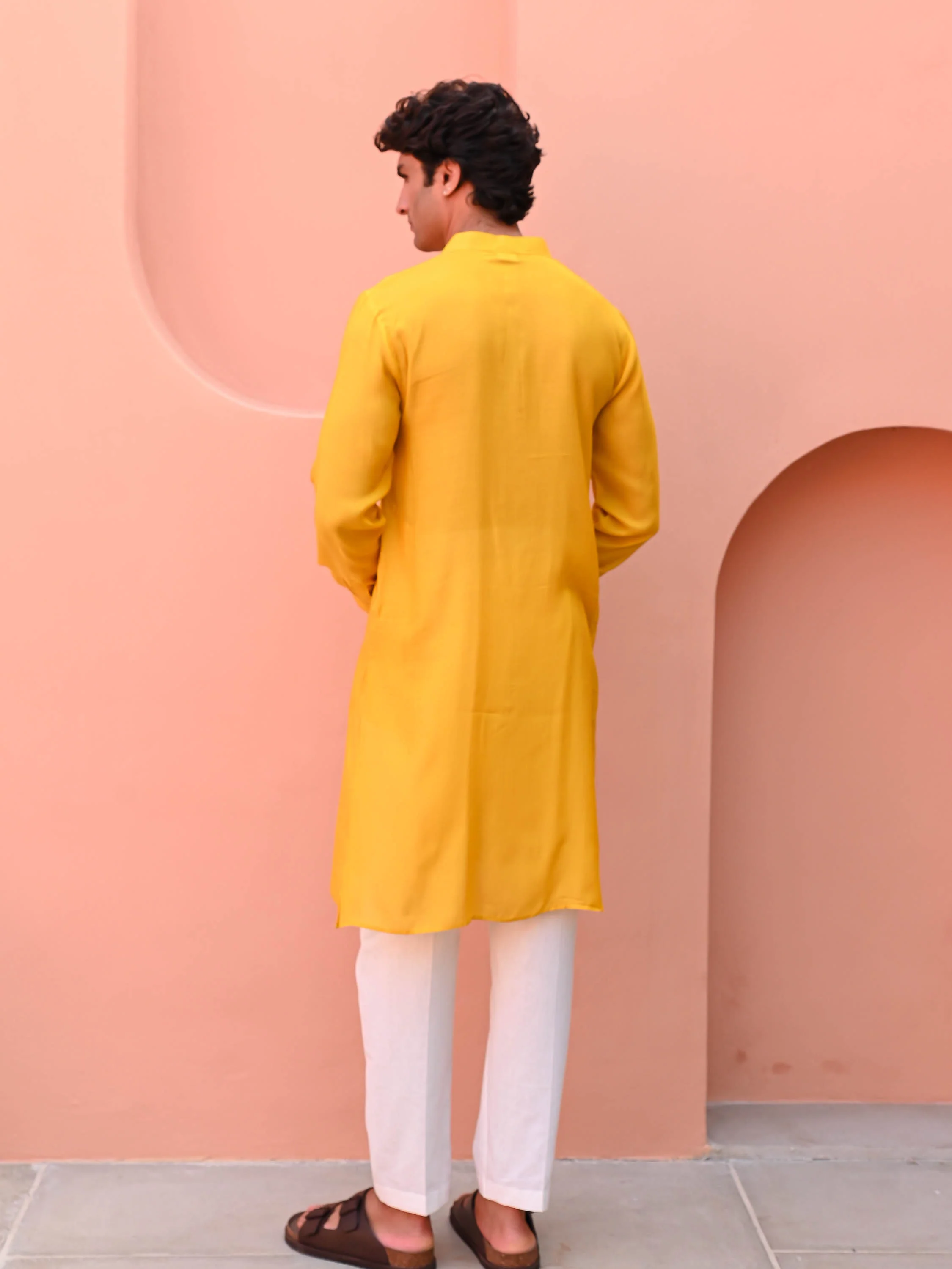 Bright Yellow Men Long Kurta - Woolfily