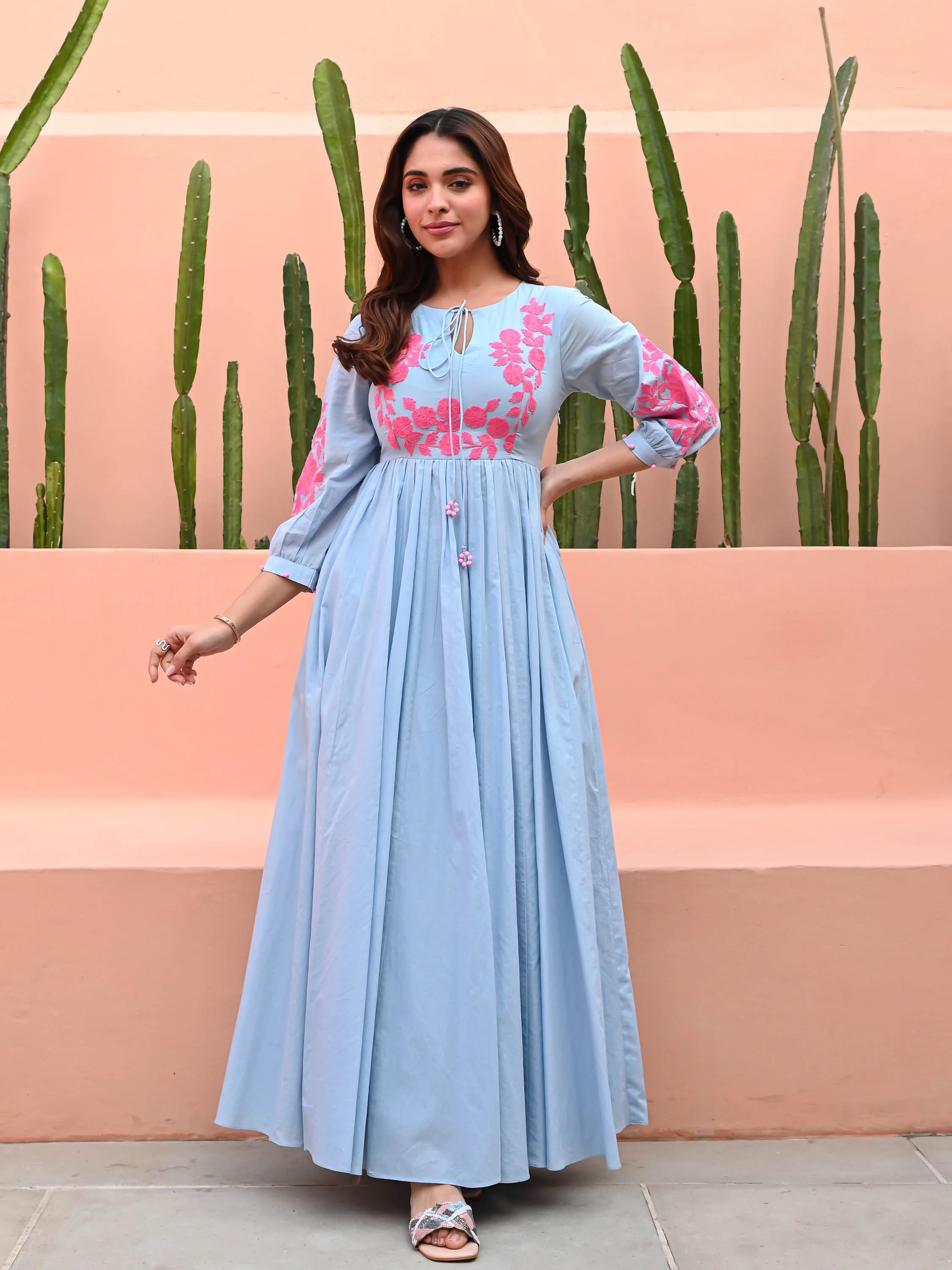 Dreamy Blue Embroidered Dress - Woolfily
