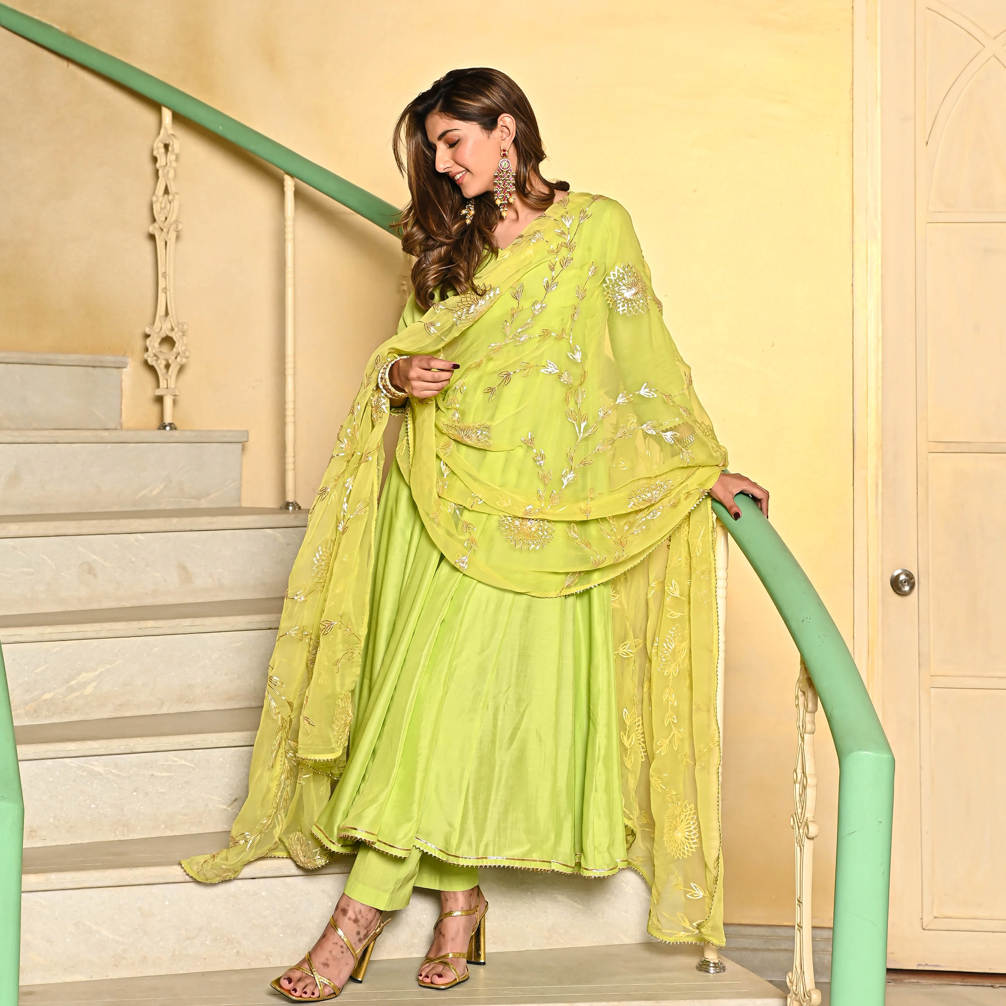 Bunaai Green Gotta Salwar Suit - Woolfily