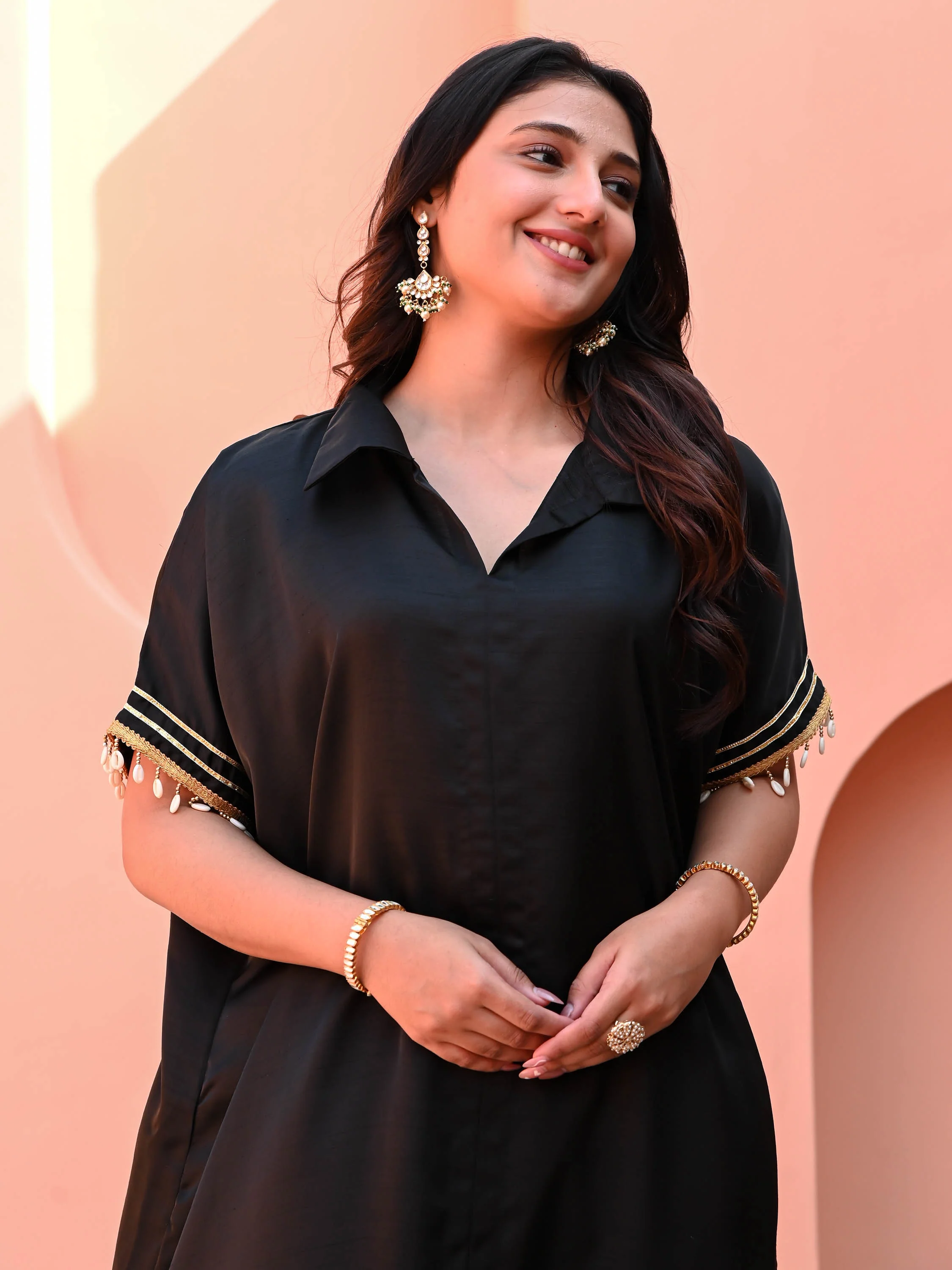 Black Boho Matching Kurta Set - Woolfily