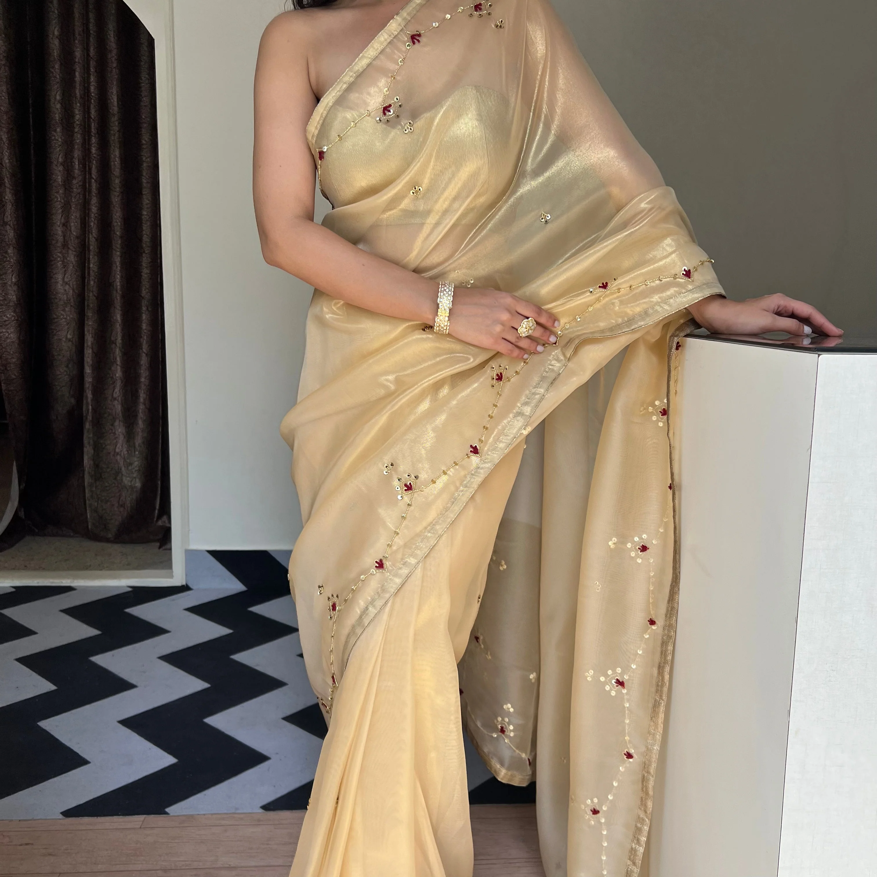 Golden Grace Saree - Woolfily