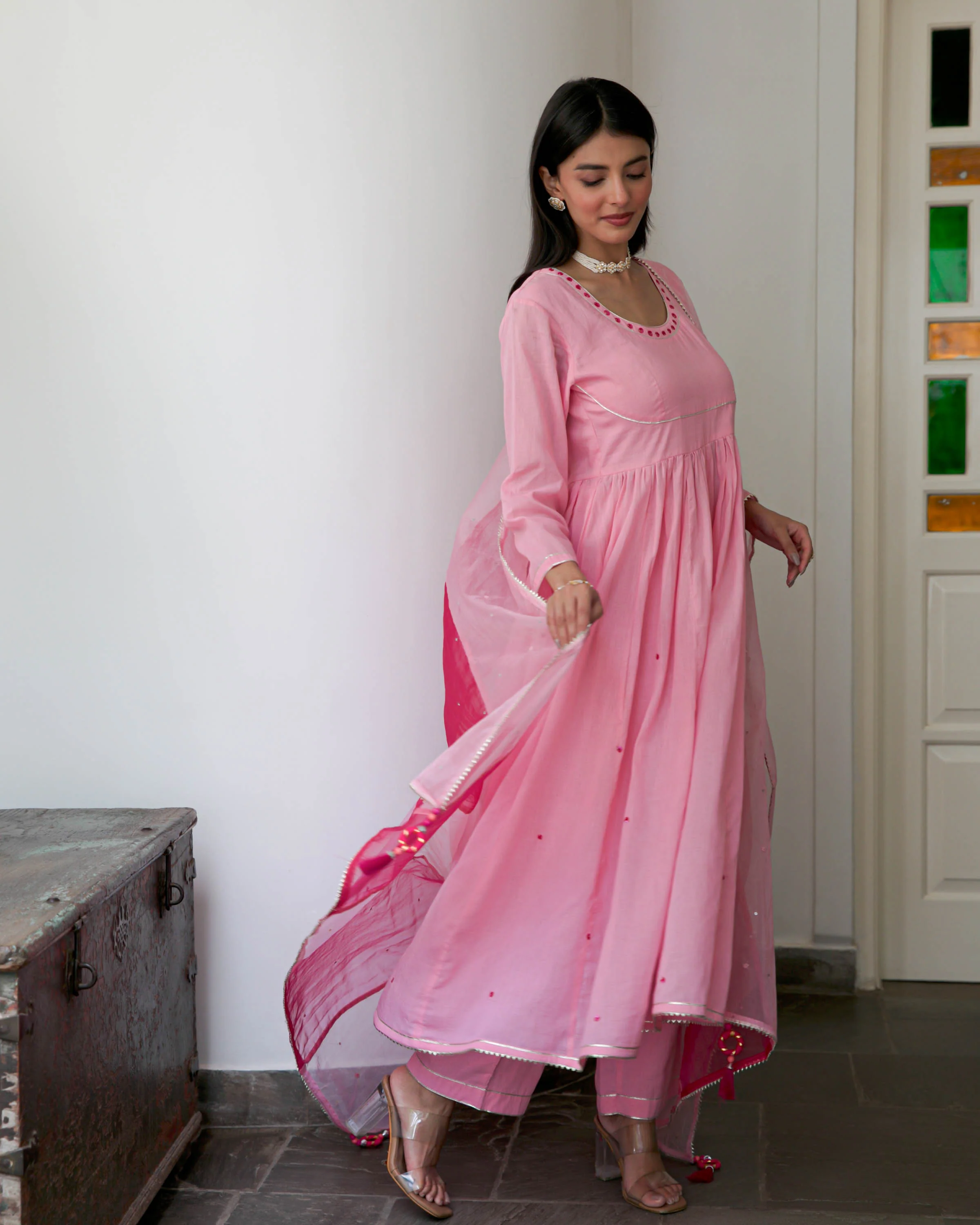 Shaded Pink Cotton Suit Set - Woolfily