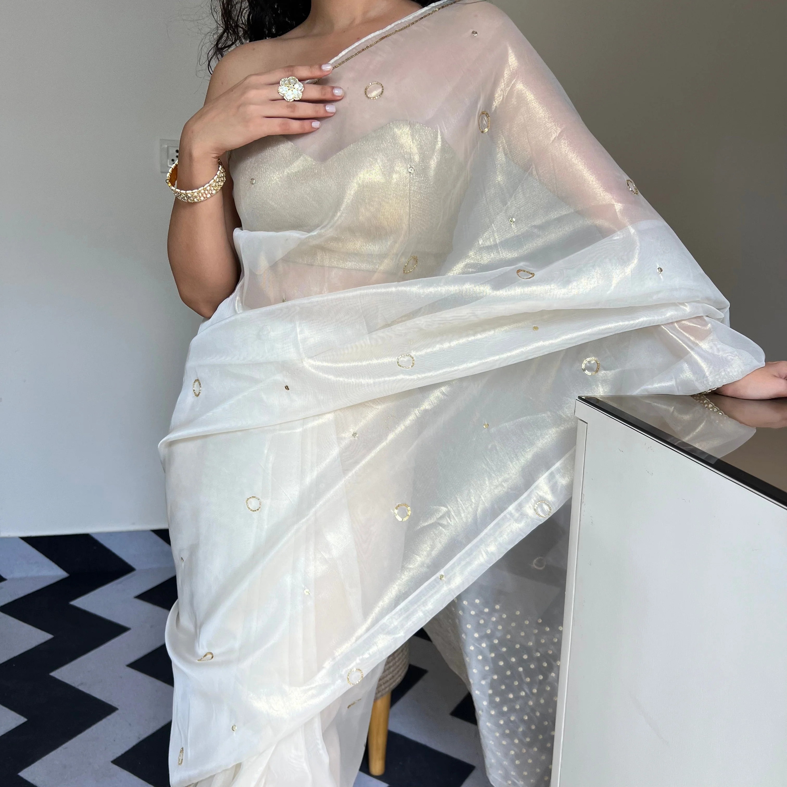 Ivory Grace Tissue Saree - Woolfily
