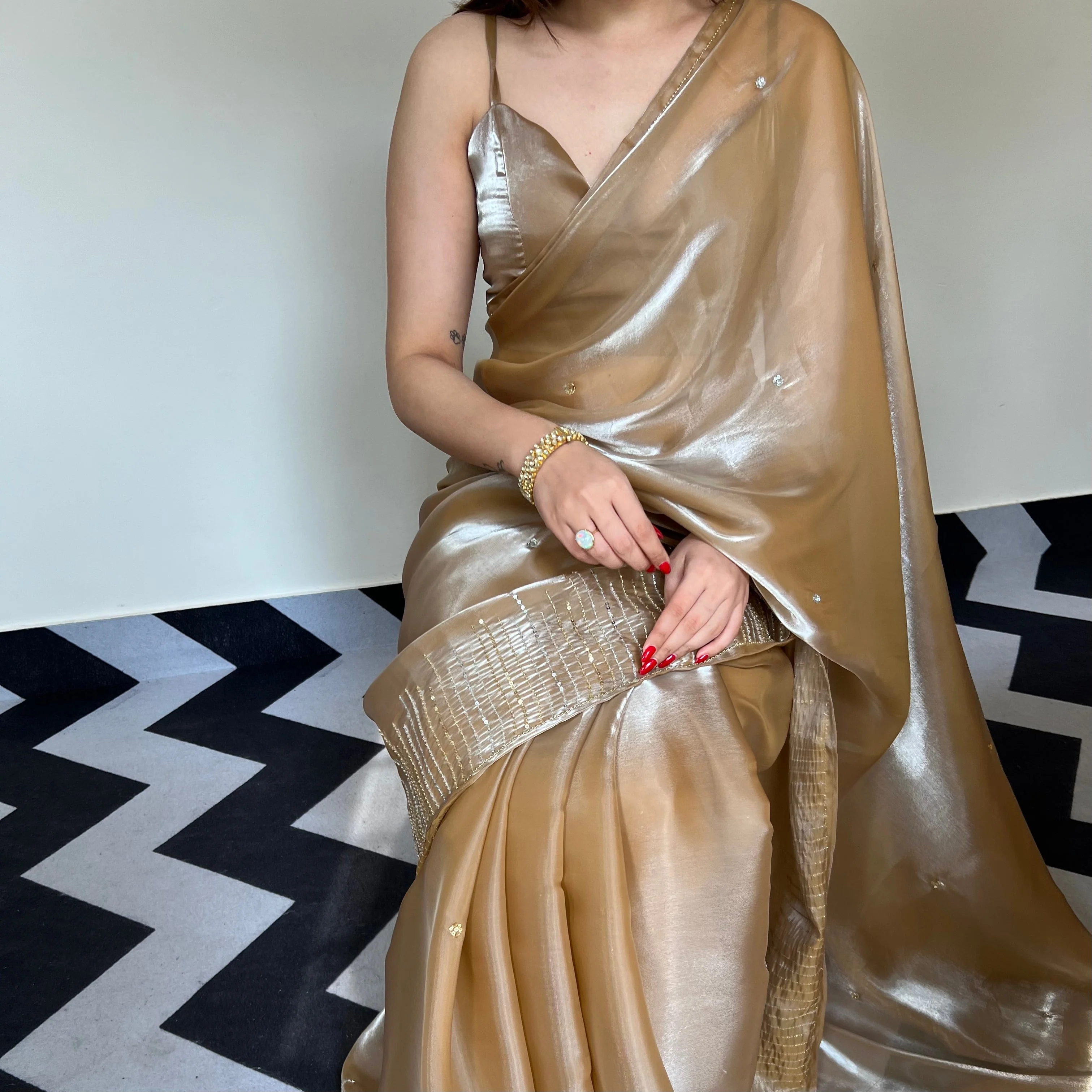 Golden Glow Tissue Saree - Woolfily